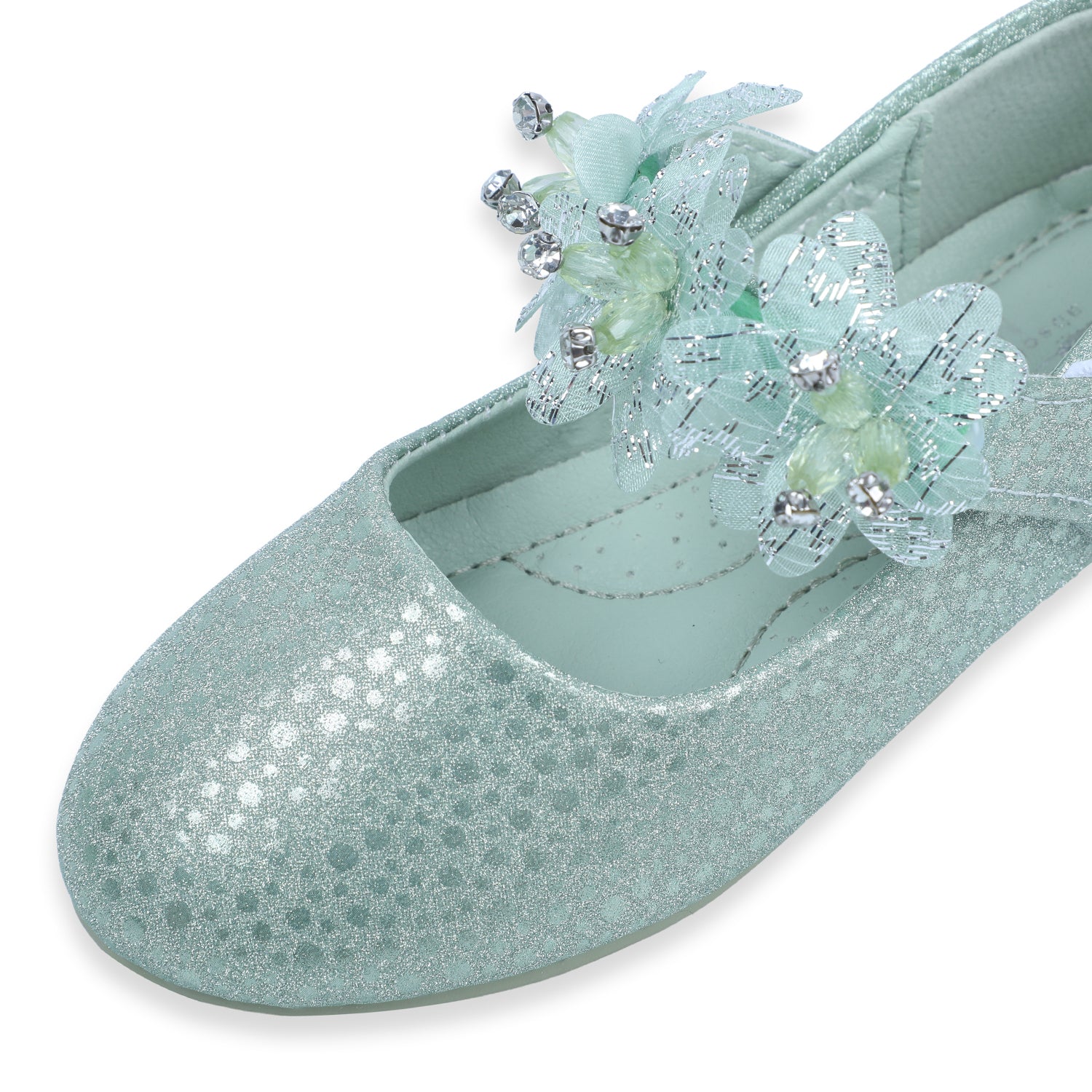 Baby Moo x Bash Kids Ethnic Party Floral Applique Mary Jane Ballerinas - Green