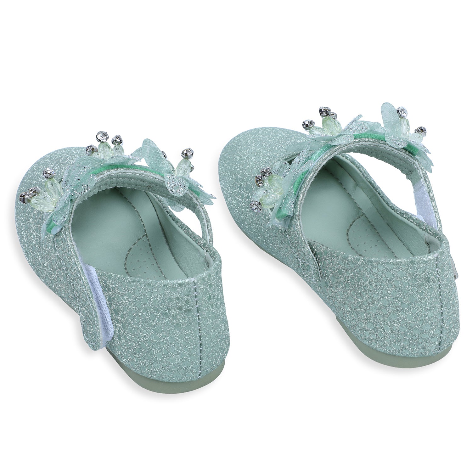 Baby Moo x Bash Kids Ethnic Party Floral Applique Mary Jane Ballerinas - Green
