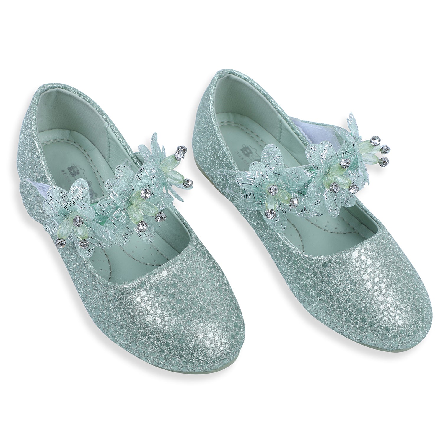 Baby Moo x Bash Kids Ethnic Party Floral Applique Mary Jane Ballerinas - Green