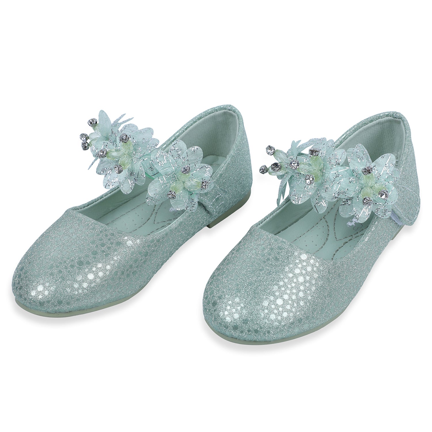 Baby Moo x Bash Kids Ethnic Party Floral Applique Mary Jane Ballerinas - Green