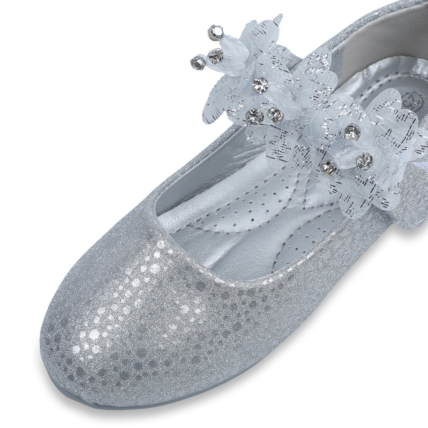 Baby Moo x Bash Kids Princess Floral Party Mary Jane Ballerinas - Silver