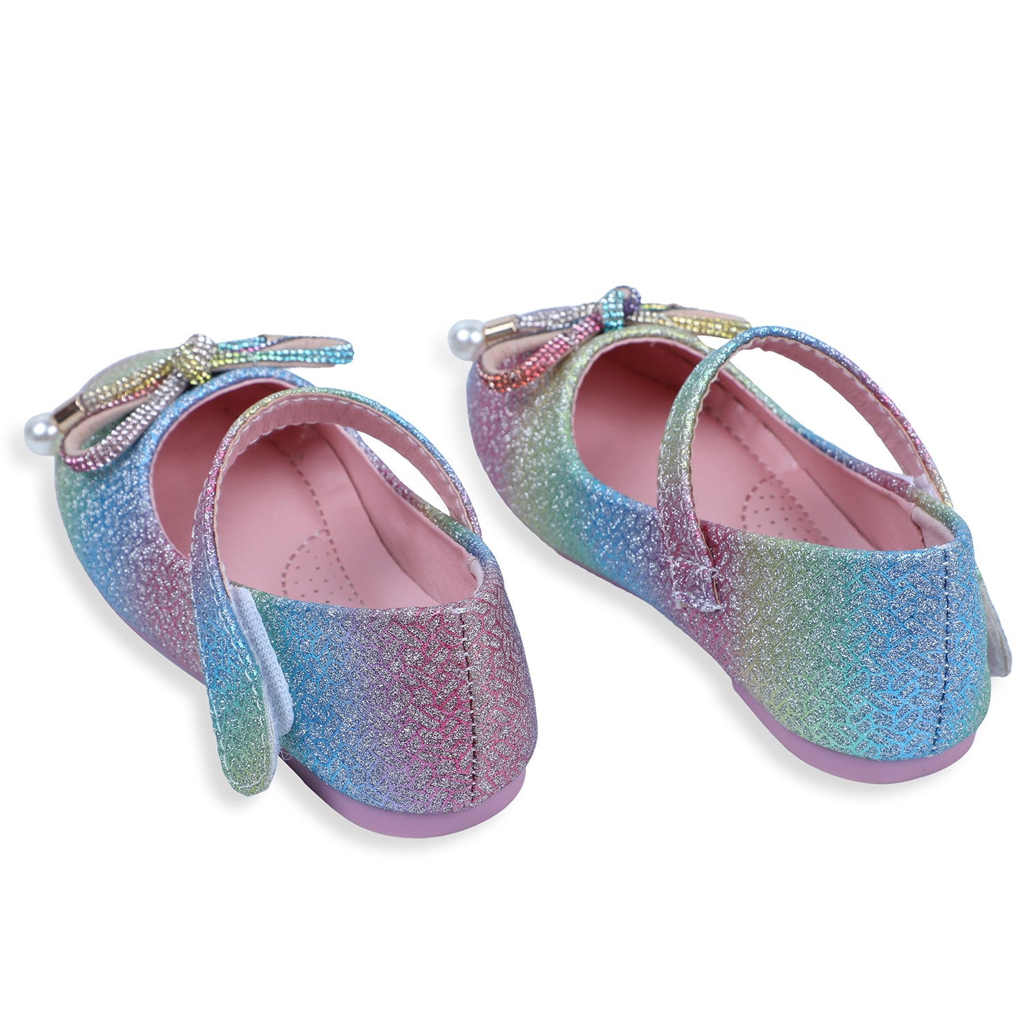 Baby Moo x Bash Kids Glitter Rainbow Rhinestone Mary Jane Ballerinas - Multicolour