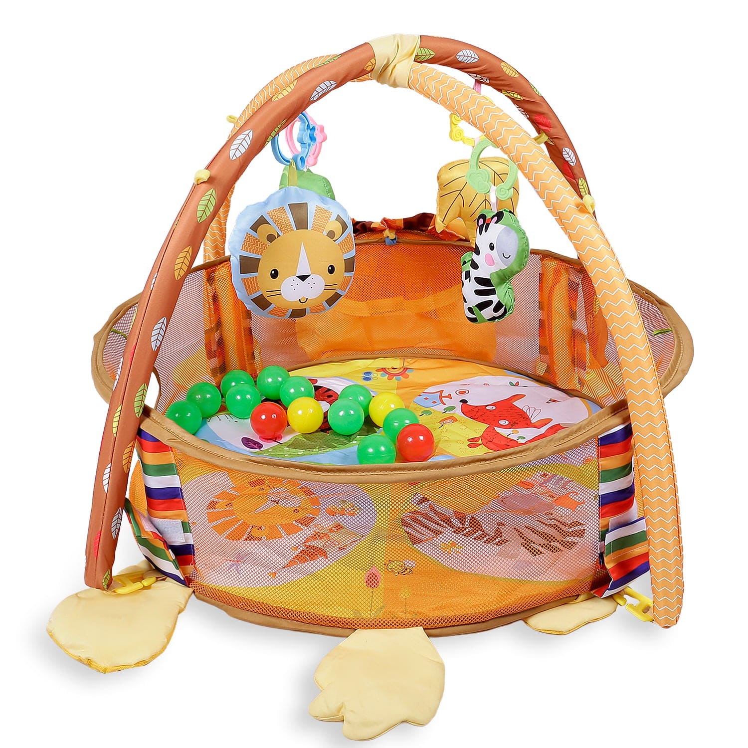 Lion Infant Play Mat Activity Gym With Hanging Toys And Balls - Yellow