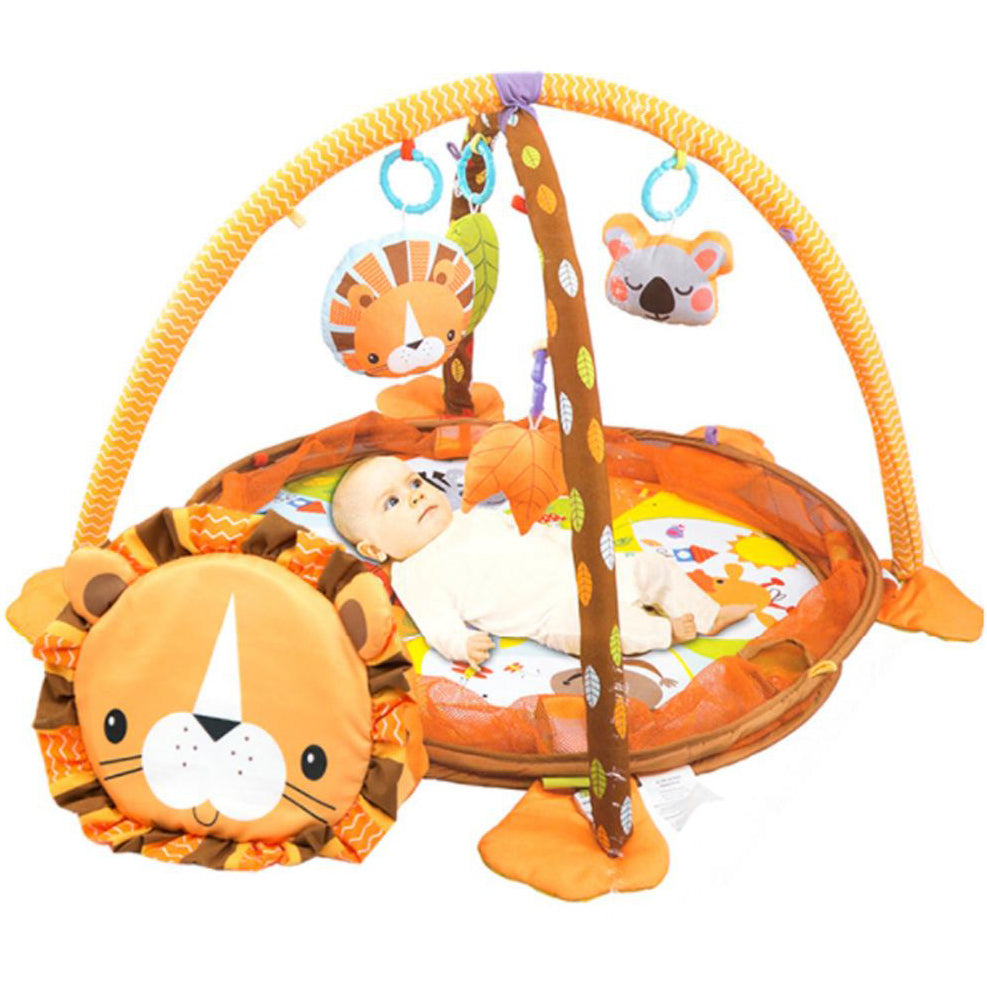 Lion Infant Play Mat Activity Gym With Hanging Toys And Balls - Yellow