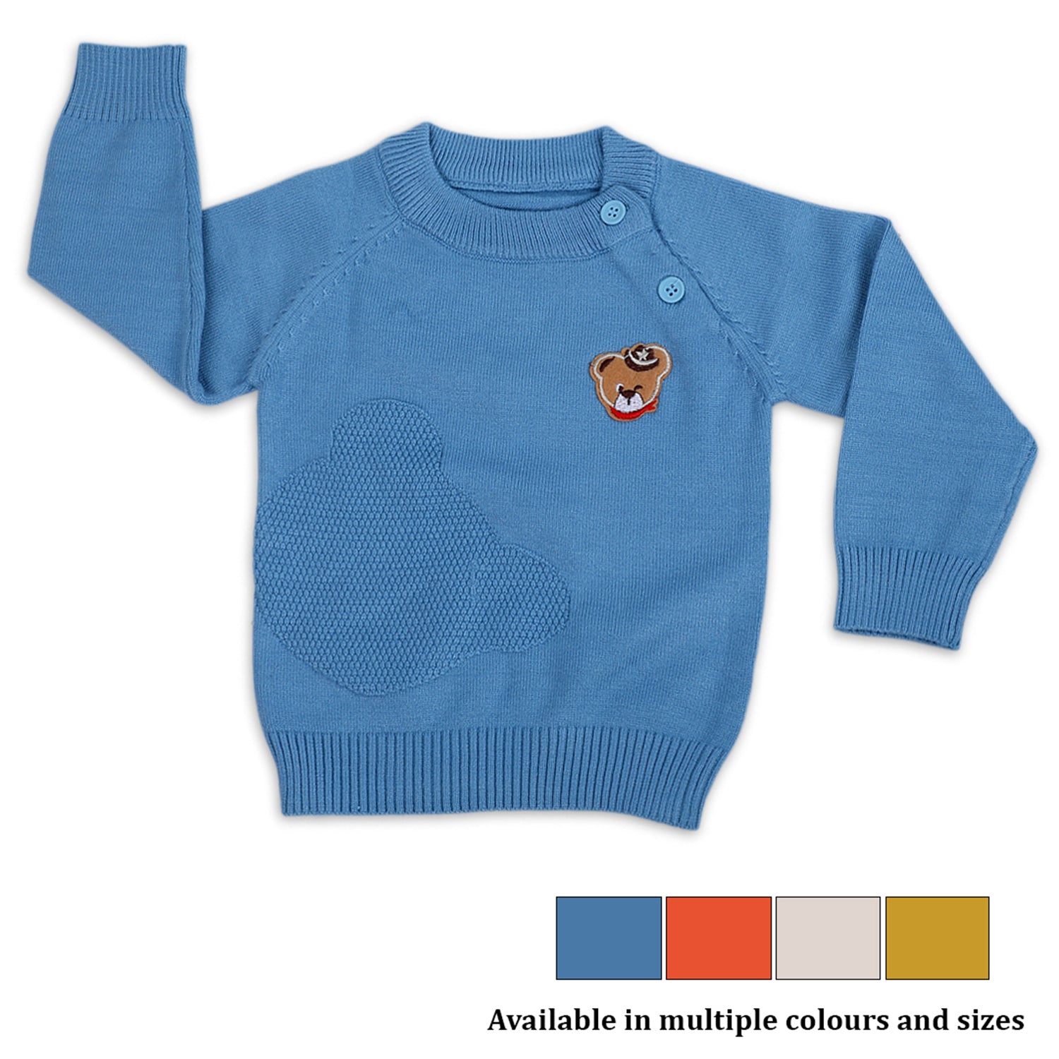 Bear Embroidery Premium Full Sleeves Knitted Sweater - Blue