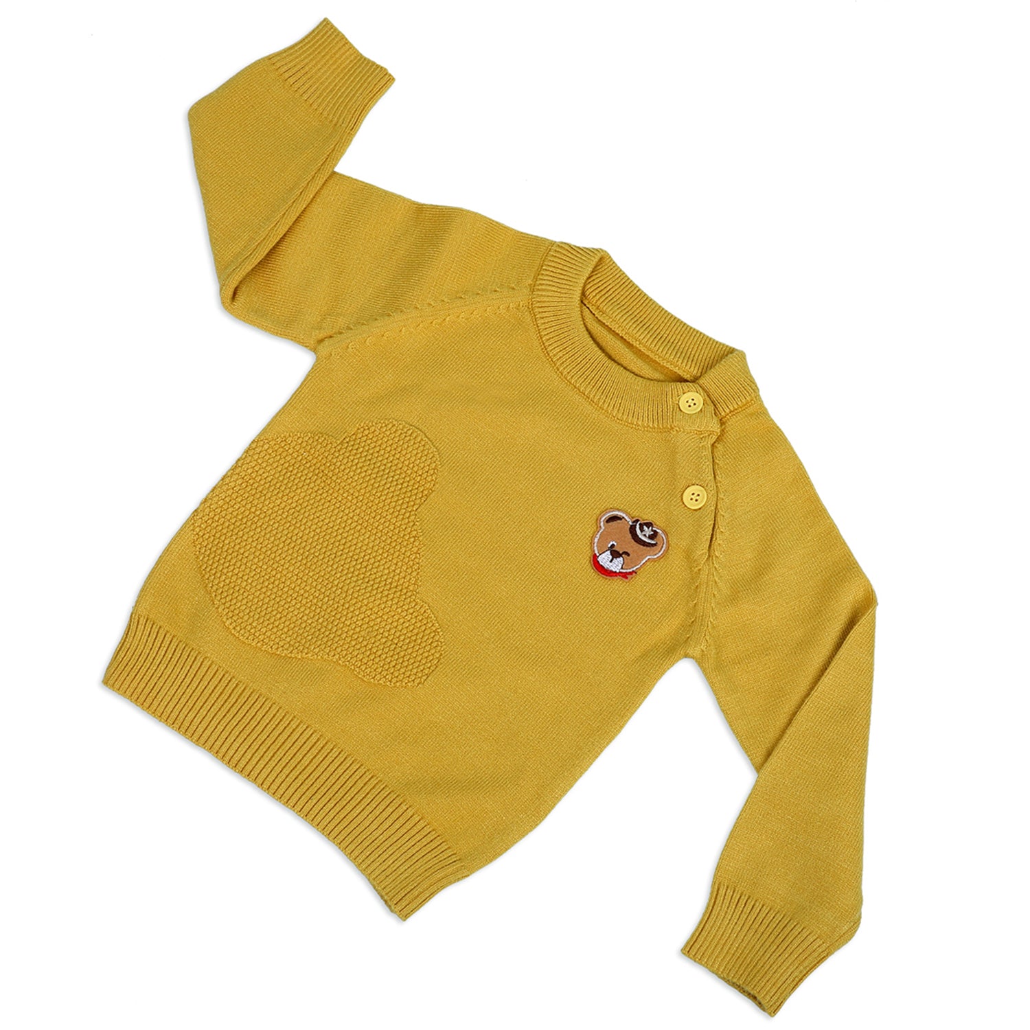Bear Embroidery Premium Full Sleeves Knitted Sweater - Mustard