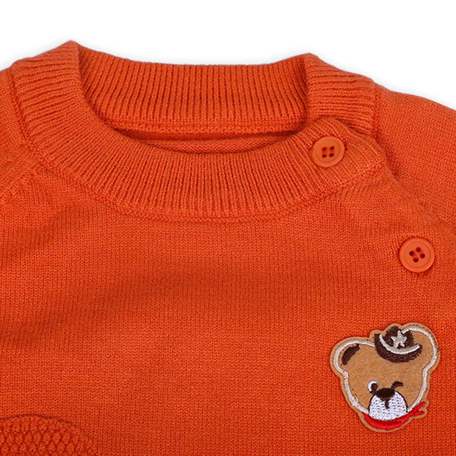 Bear Embroidery Premium Full Sleeves Knitted Sweater - Orange