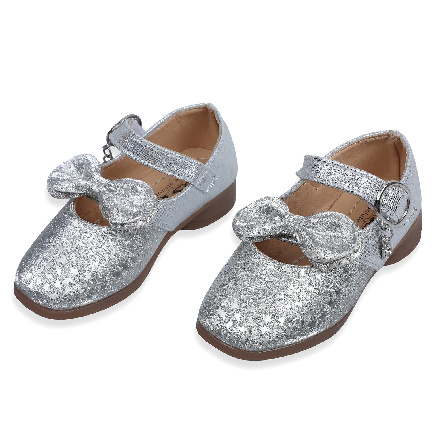 Baby Moo x Bash Kids Bow Applique Embellished Party Ballerinas - Silver