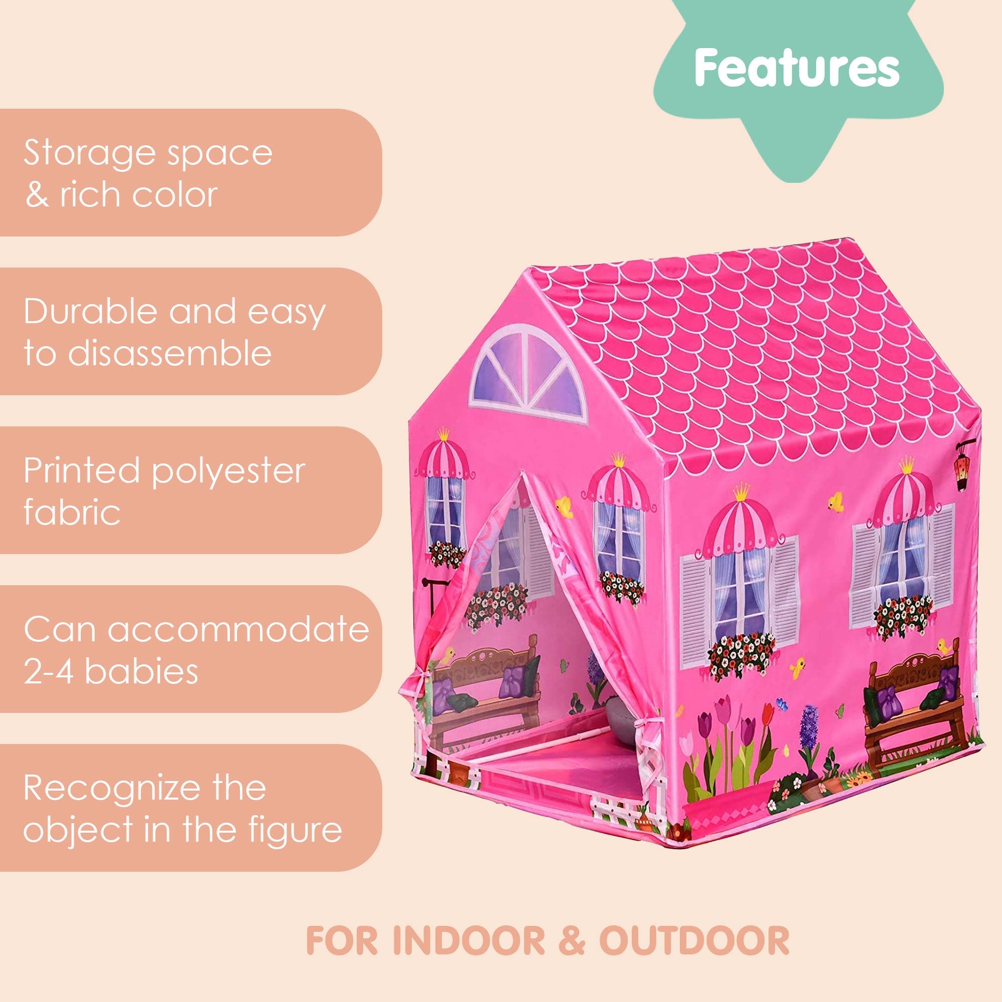 Playtime Foldable Tent House Princess Home - Pink