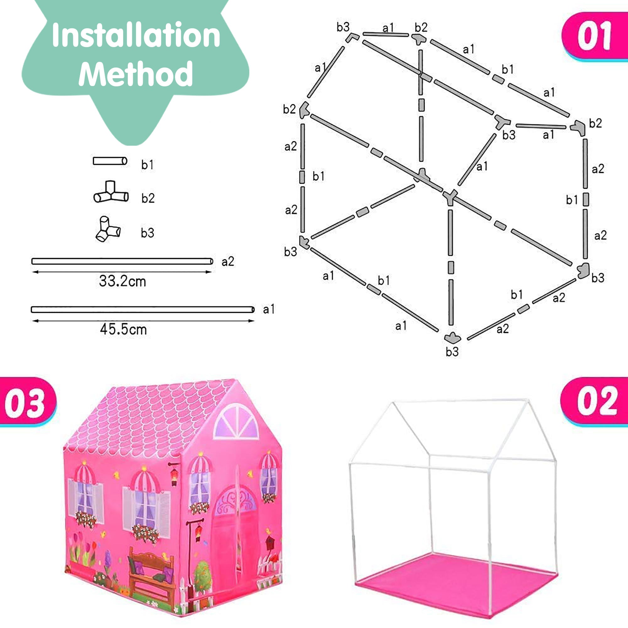 Playtime Foldable Tent House Princess Home - Pink