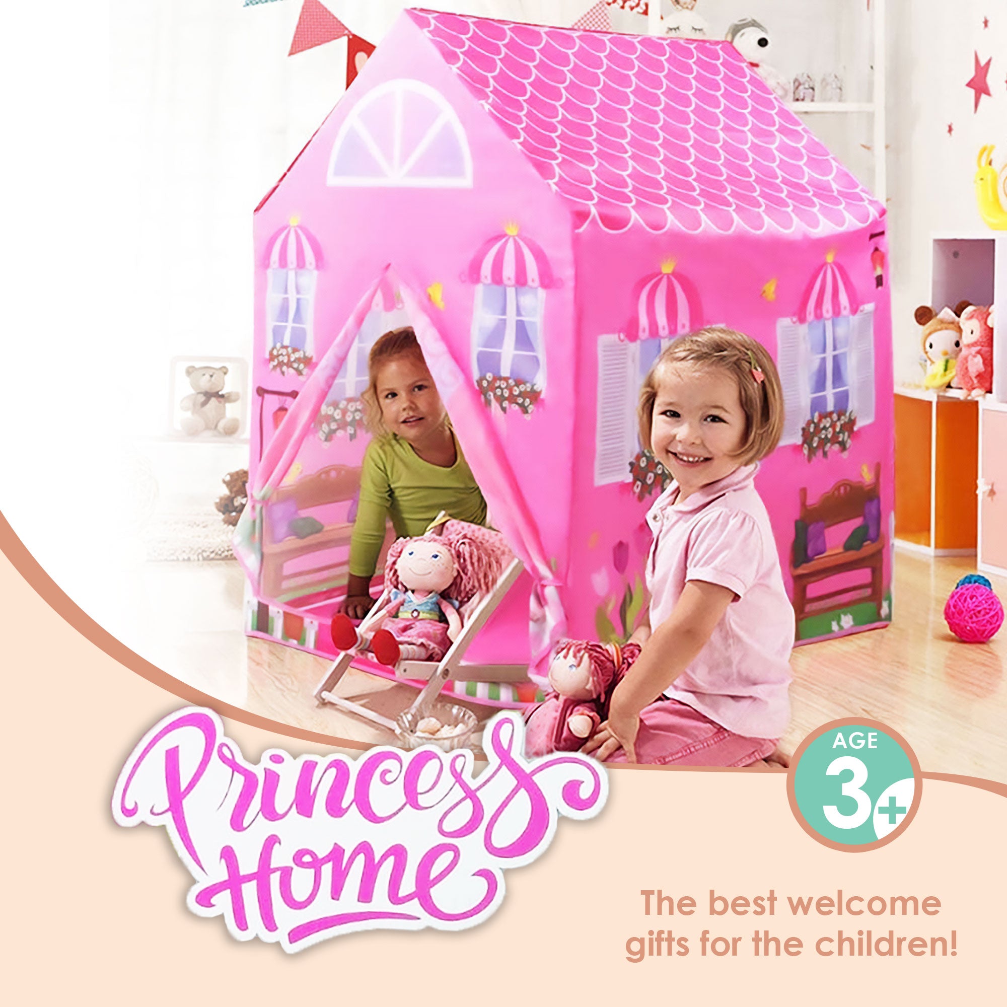 Playtime Foldable Tent House Princess Home - Pink