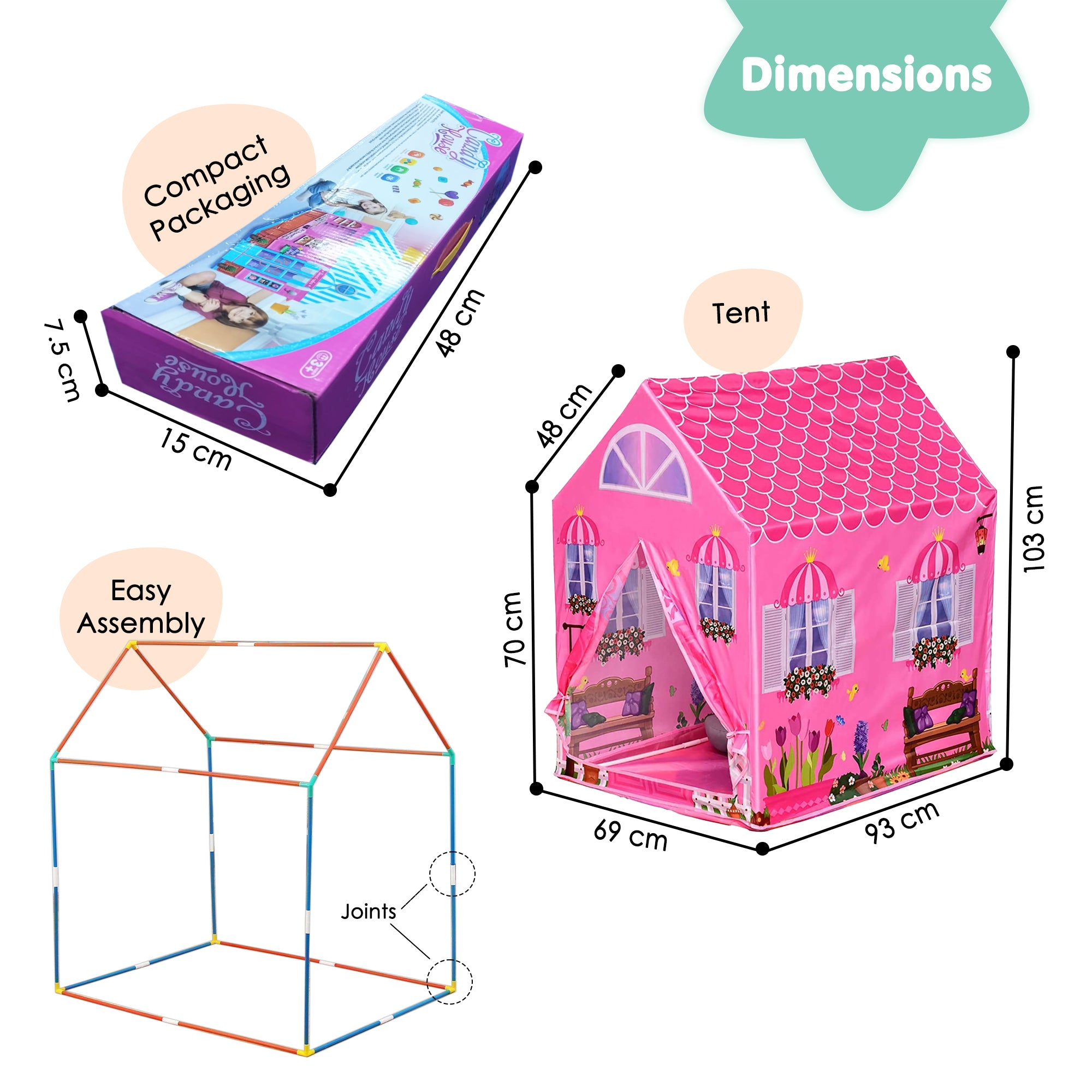 Playtime Foldable Tent House Princess Home - Pink