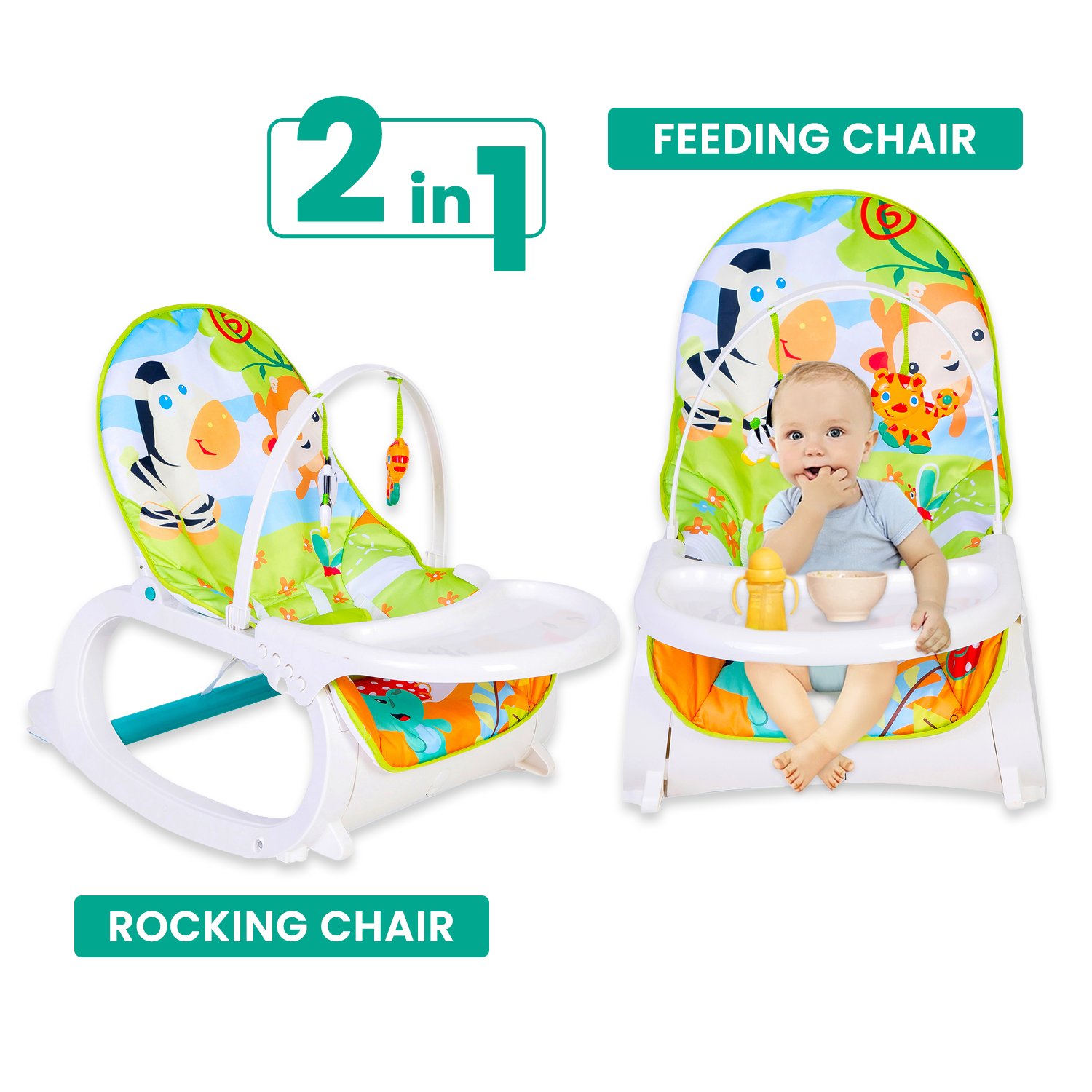 2 In 1 Rocker Cum Feeding Chair 20 Kg Green