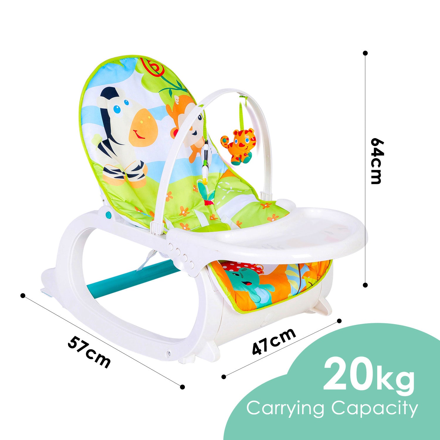 Baby Moo 2 In 1 Rocker Cum Feeding Chair 20 Kg Green