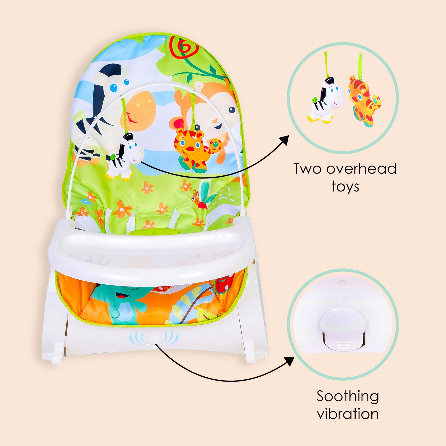 Baby Moo 2 In 1 Rocker Cum Feeding Chair 20 Kg Green