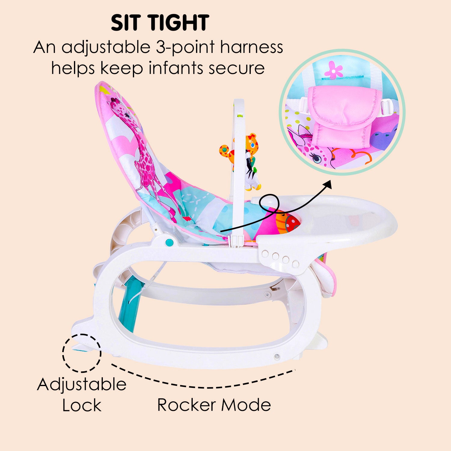 2 In 1 Rocker Cum Feeding Chair 20 Kg Pink