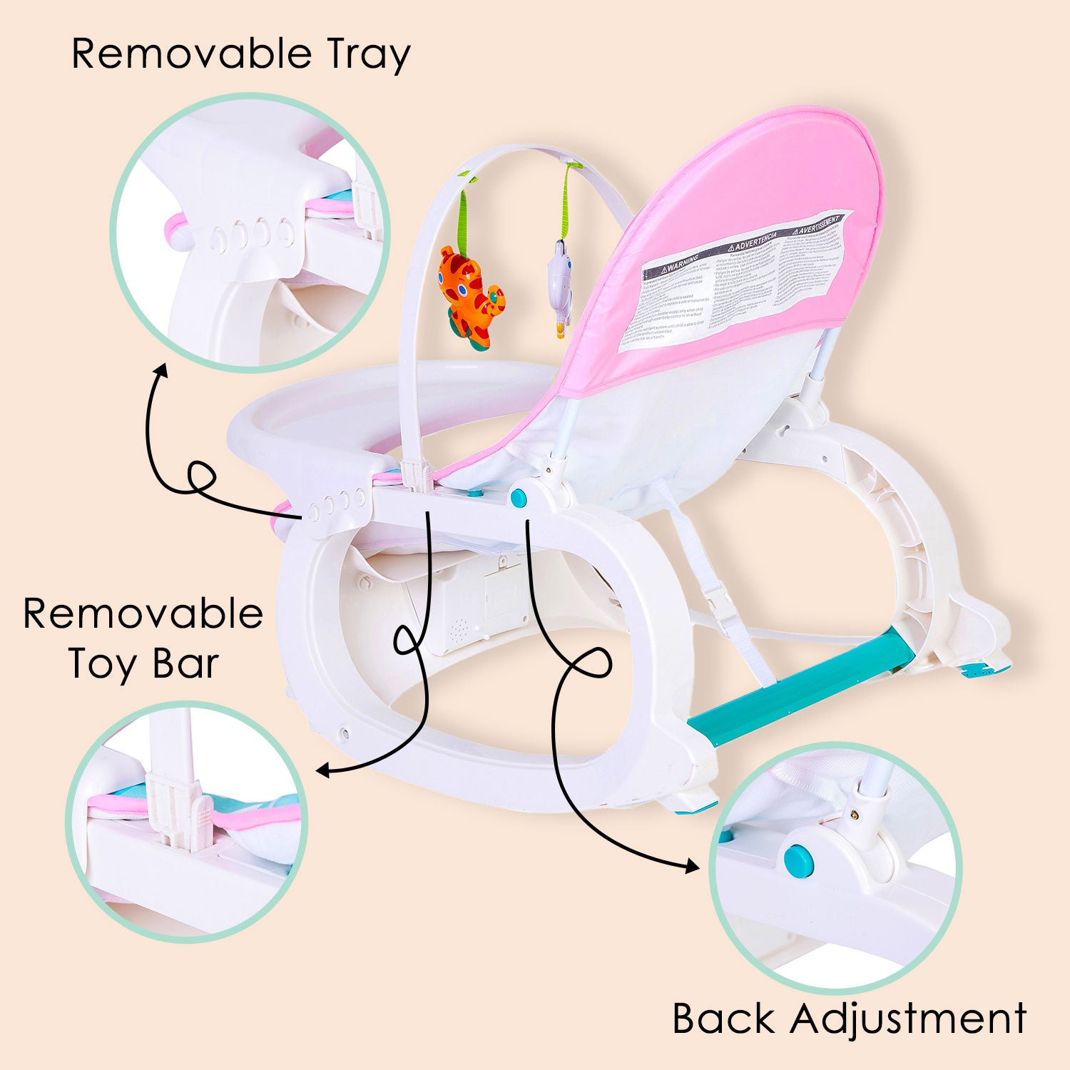 2 In 1 Rocker Cum Feeding Chair 20 Kg Pink