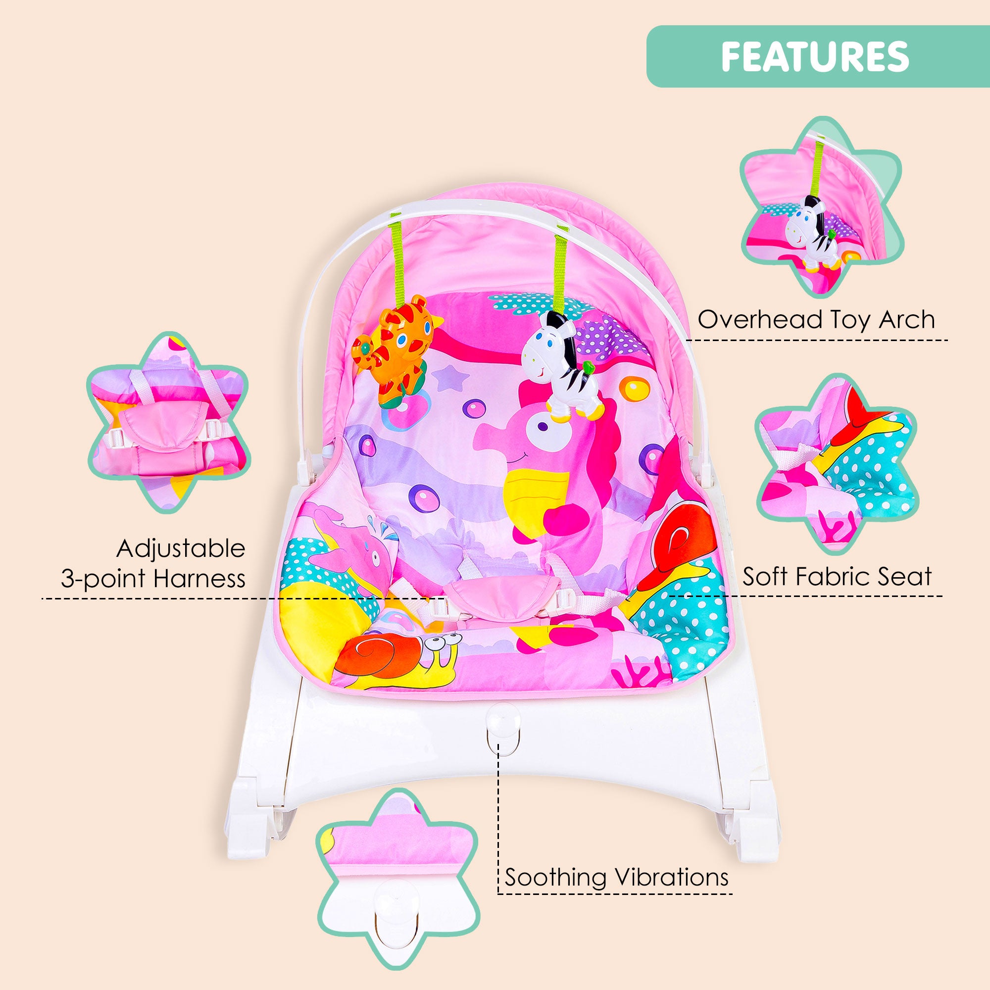 New Born To 18 Kg Baby Portable Rocker Pink