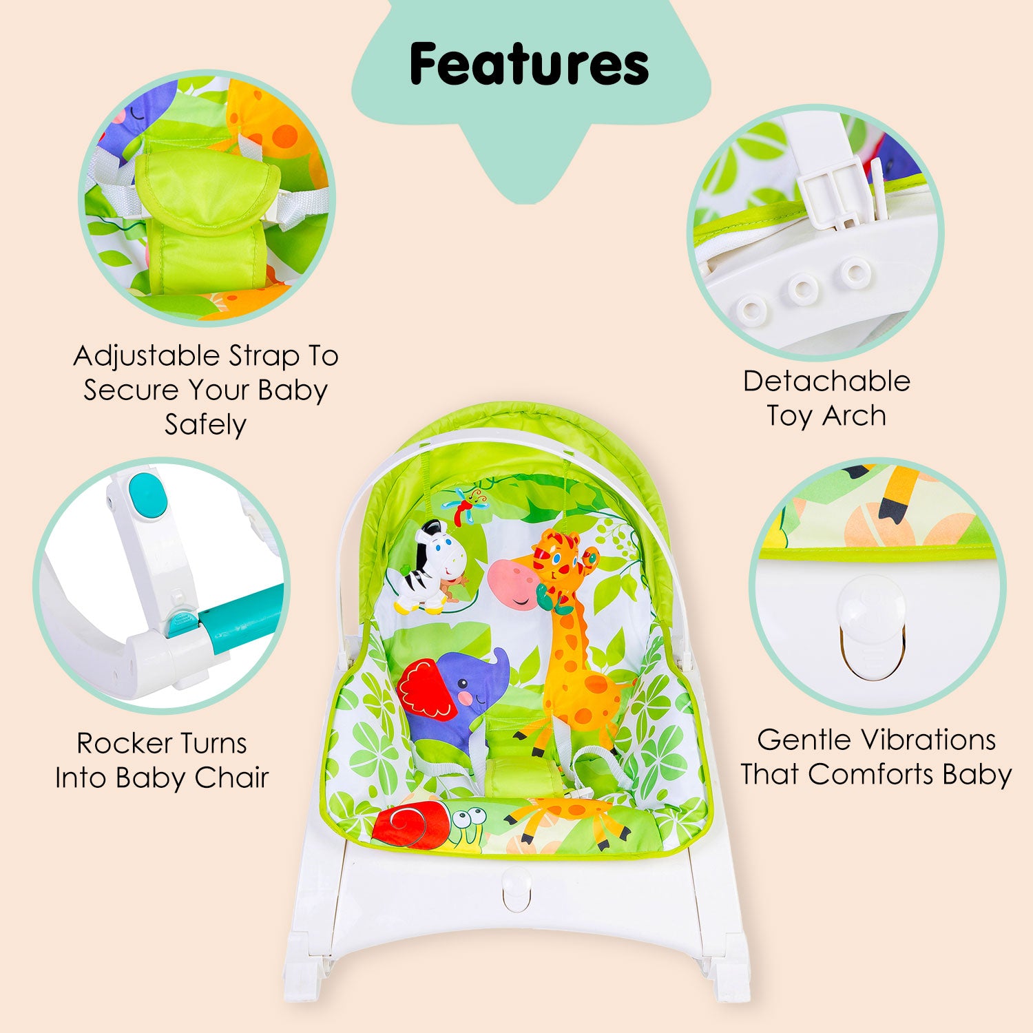 New Born To 18 Kg Baby Portable Rocker Green