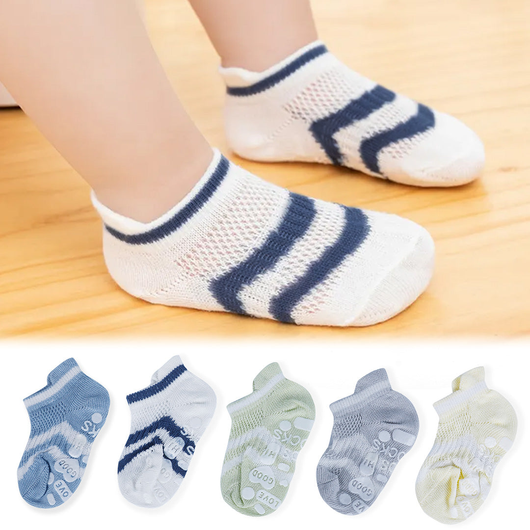 Baby Moo Striped Comfy Anti-Skid Adorable 5 Pack Socks - Multicolour - Baby Moo