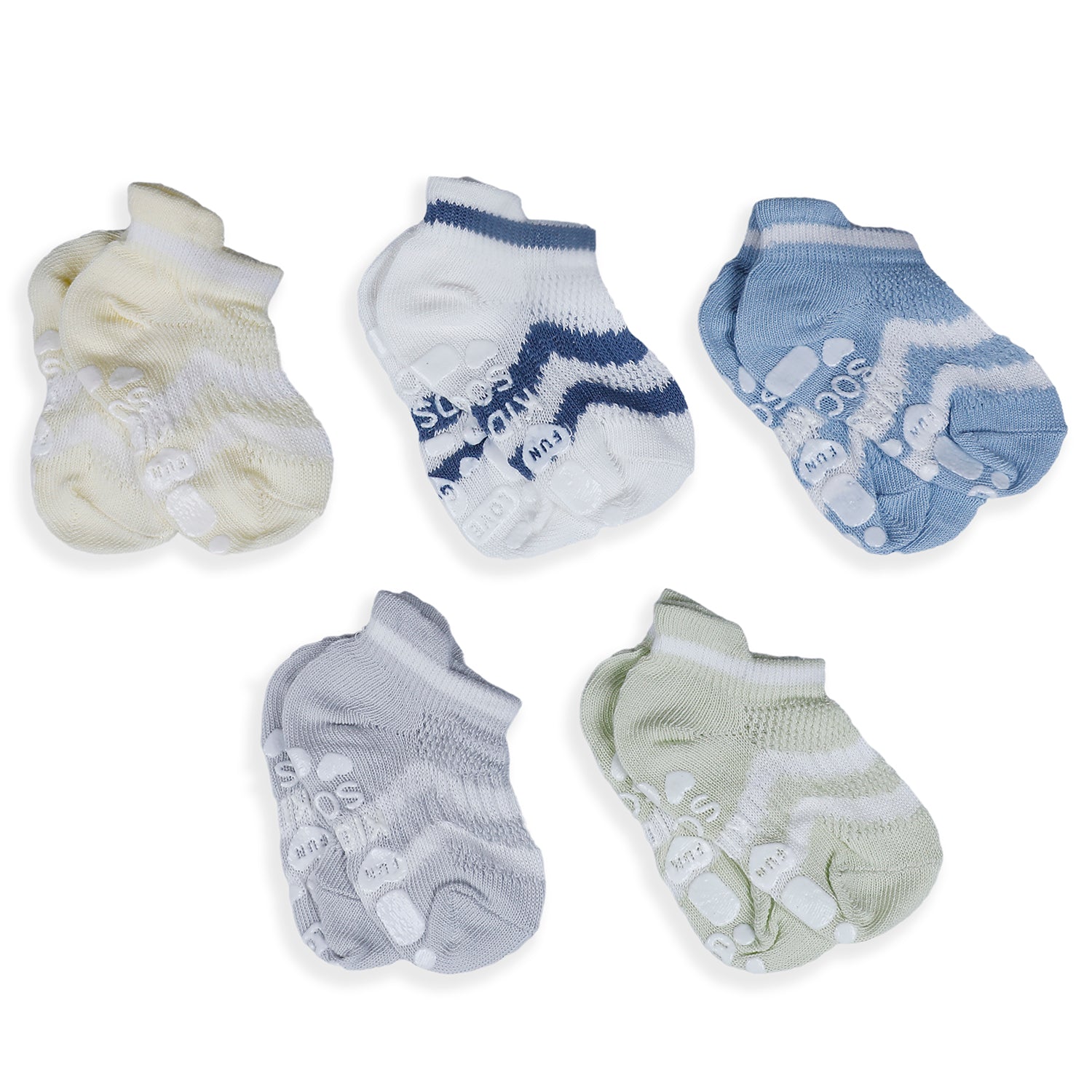 Baby Moo Striped Comfy Anti-Skid Adorable 5 Pack Socks - Multicolour - Baby Moo