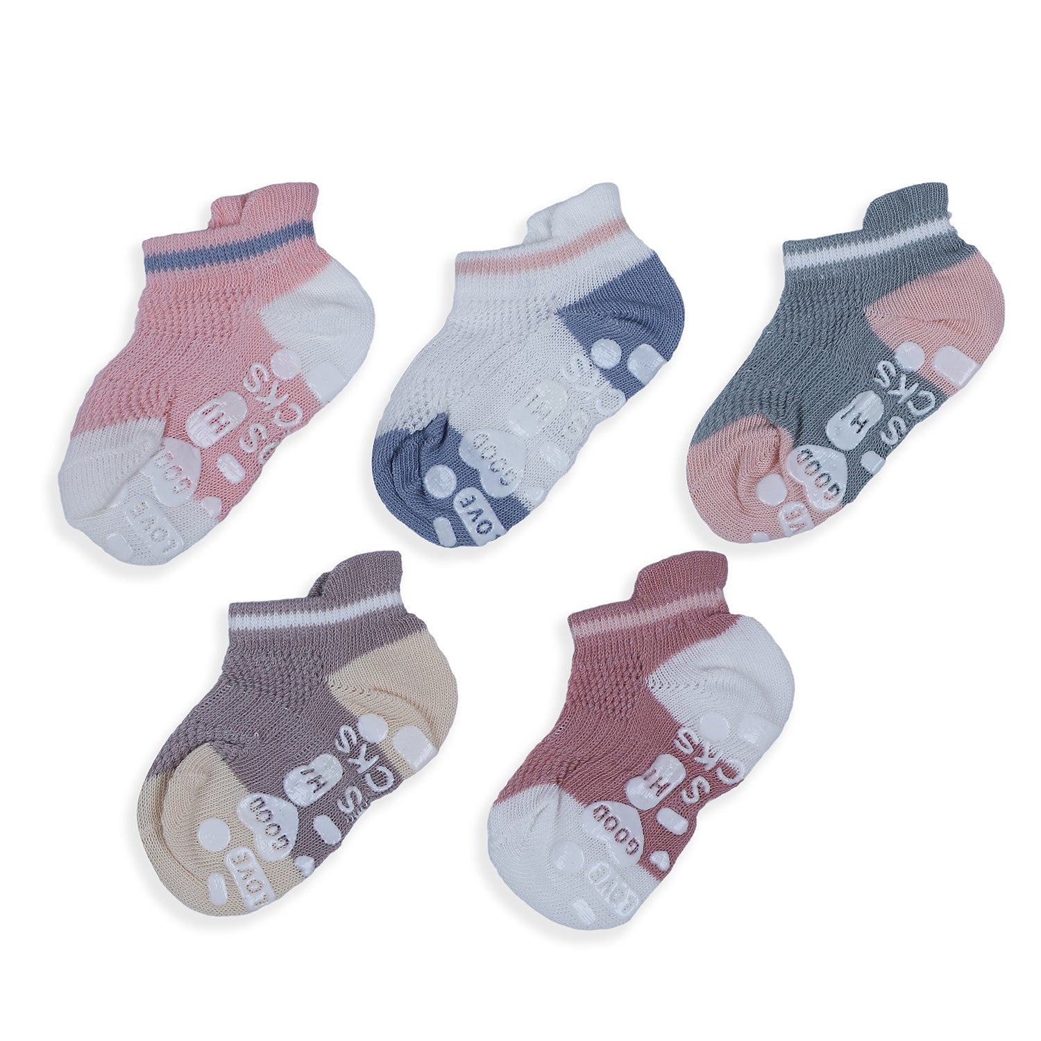 Baby Moo Colour Blocked Soft Anti-Skid Adorable 5 Pack Socks - Multicolour - Baby Moo