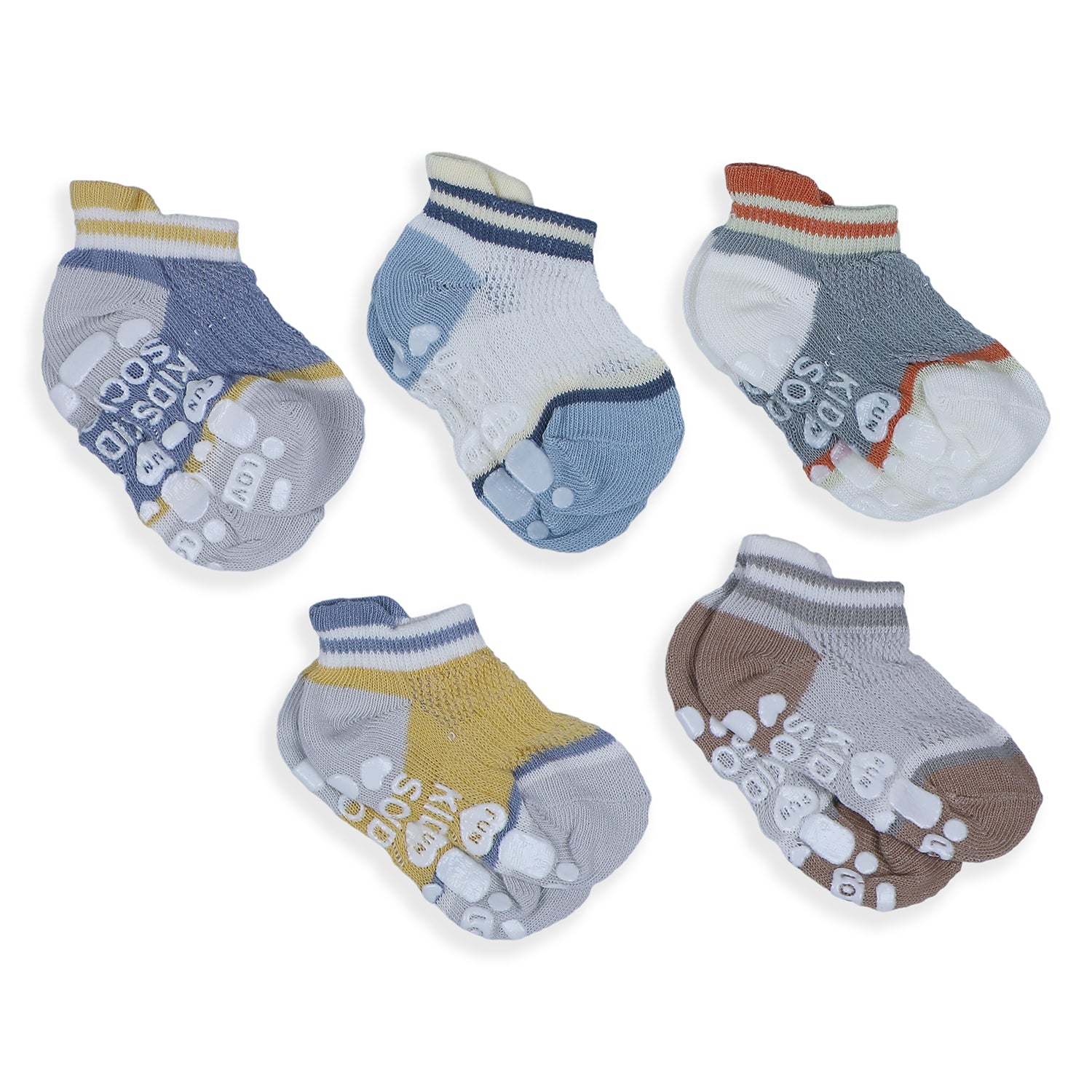 Baby Moo Fun Prints Anti-Skid Adorable 5 Pack Socks - Multicolour
