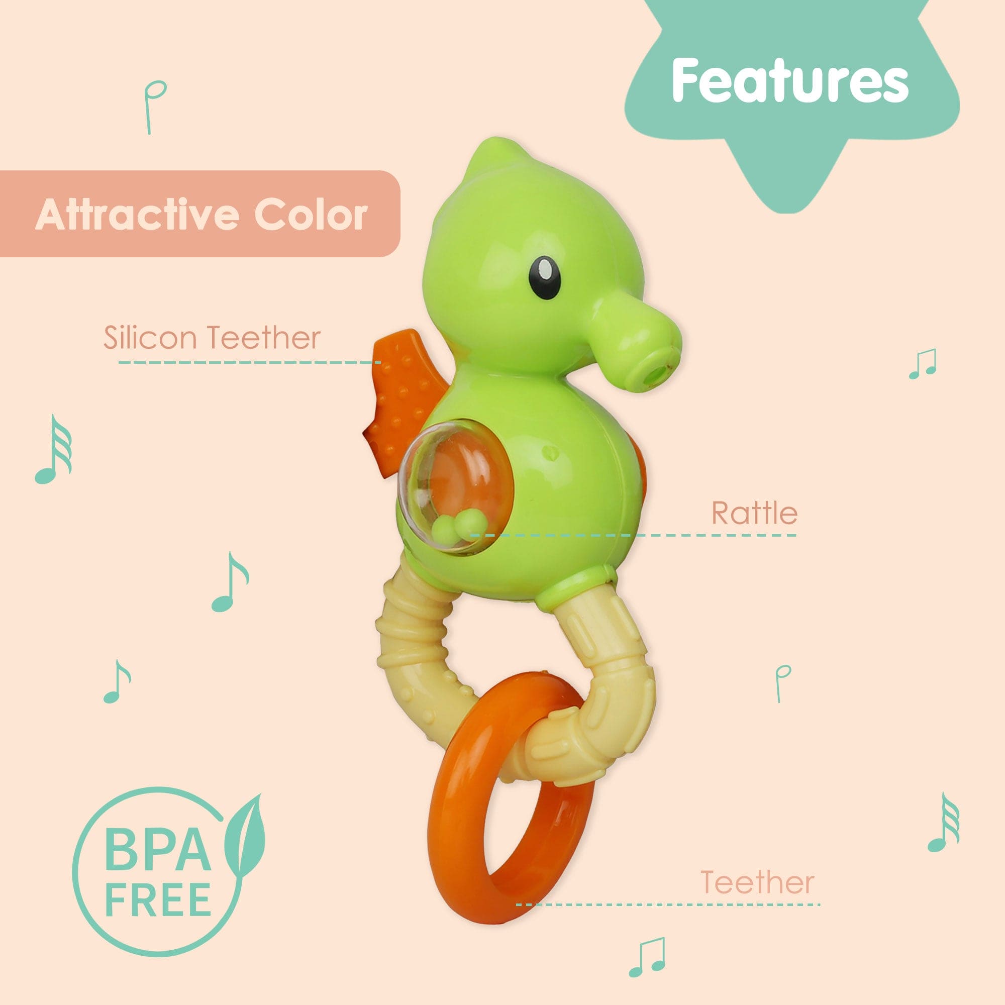 Seahorse Green Rattle Toy