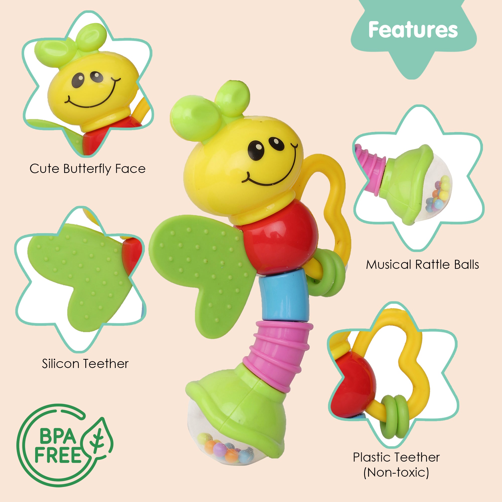 Butterfly Multicolour Rattle Toy