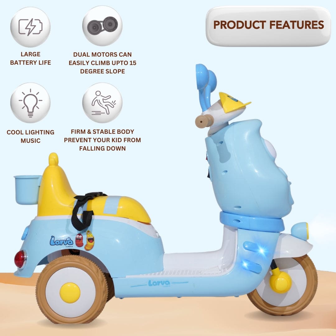 Baby Moo Whimsical Cartoon Kids Electric 3-Wheel Ride-On Bike Motorcycle Scooter Rechargeable Battery-Powered with Music & Lights - Blue