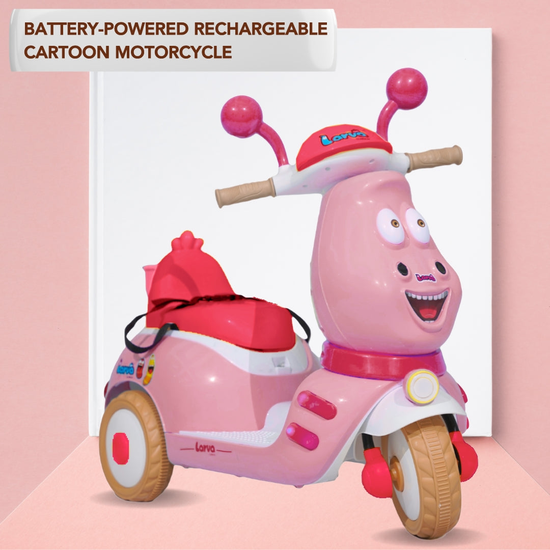 Baby Moo Whimsical Cartoon Kids Electric 3-Wheel Ride-On Bike Motorcycle Scooter Rechargeable Battery-Powered with Music & Lights - Pink