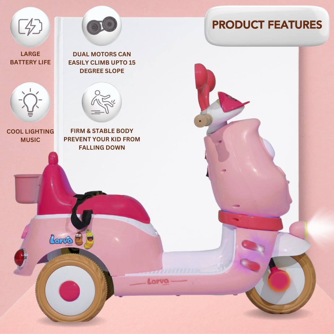 Baby Moo Whimsical Cartoon Kids Electric 3-Wheel Ride-On Bike Motorcycle Scooter Rechargeable Battery-Powered with Music & Lights - Pink