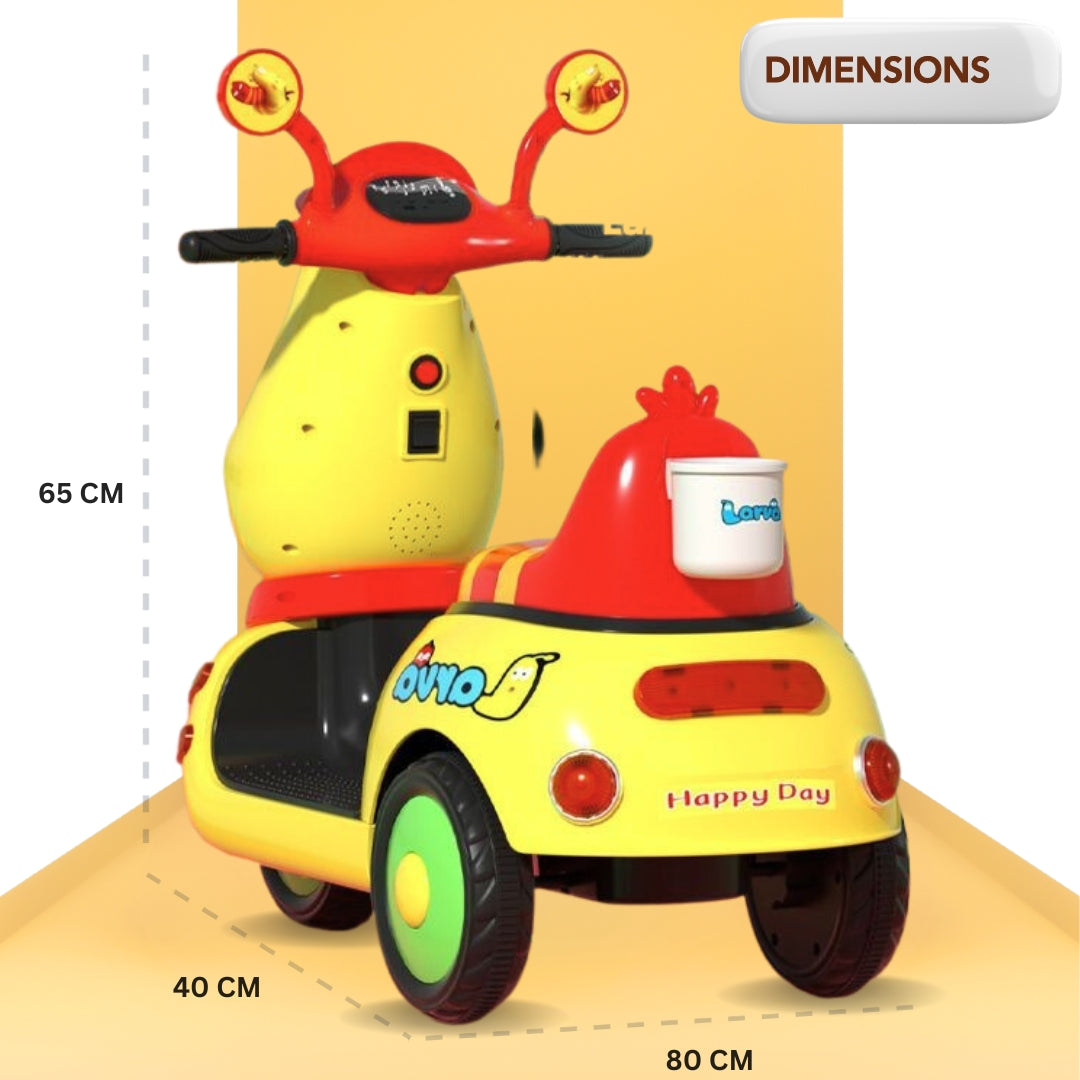 Baby Moo Whimsical Cartoon Kids Electric 3-Wheel Ride-On Bike Motorcycle Scooter Rechargeable Battery-Powered with Music & Lights - Yellow