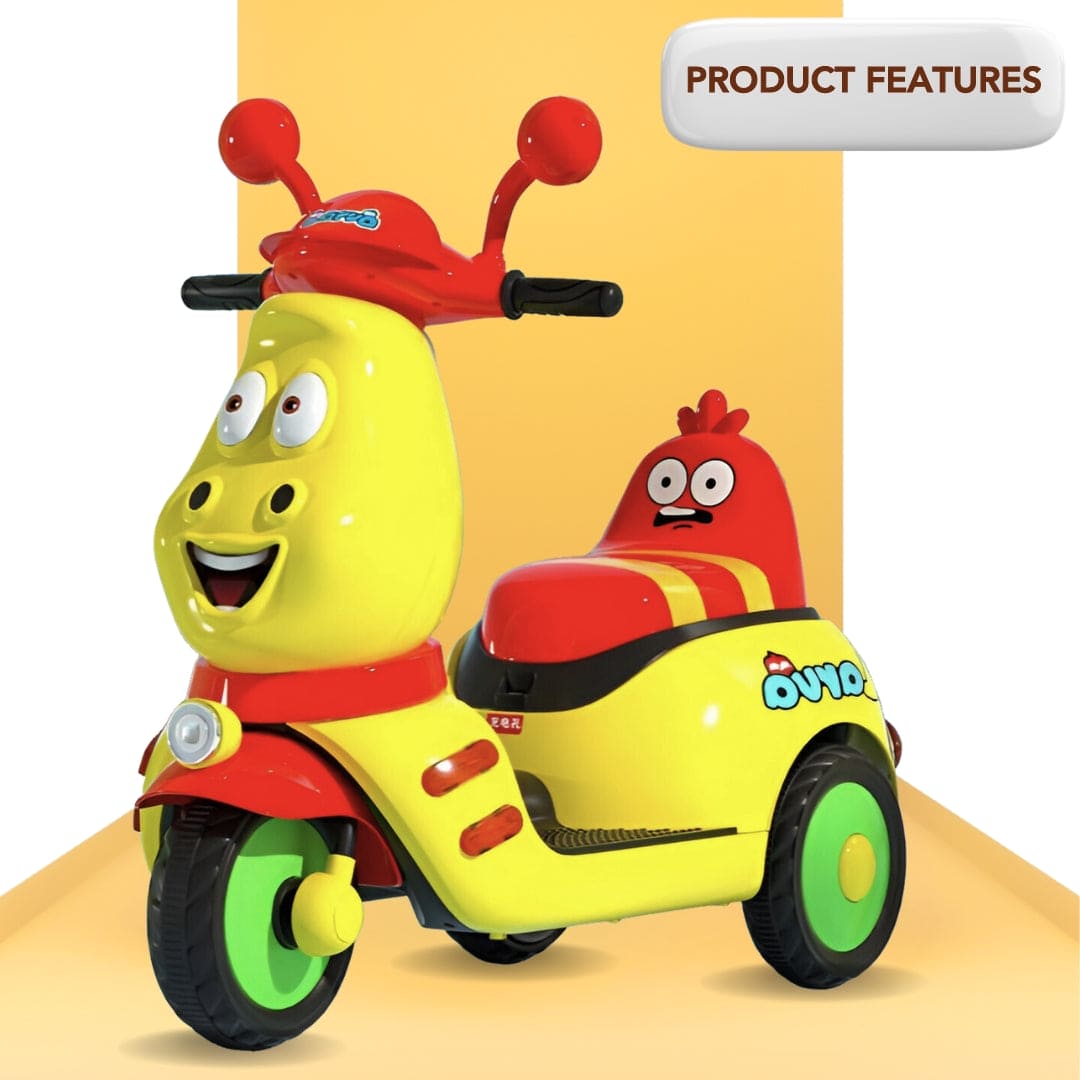 Baby Moo Whimsical Cartoon Kids Electric 3-Wheel Ride-On Bike Motorcycle Scooter Rechargeable Battery-Powered with Music & Lights - Yellow