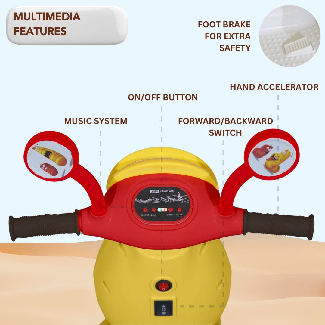 Baby Moo Whimsical Cartoon Kids Electric 3-Wheel Ride-On Bike Motorcycle Scooter Rechargeable Battery-Powered with Music & Lights - Yellow