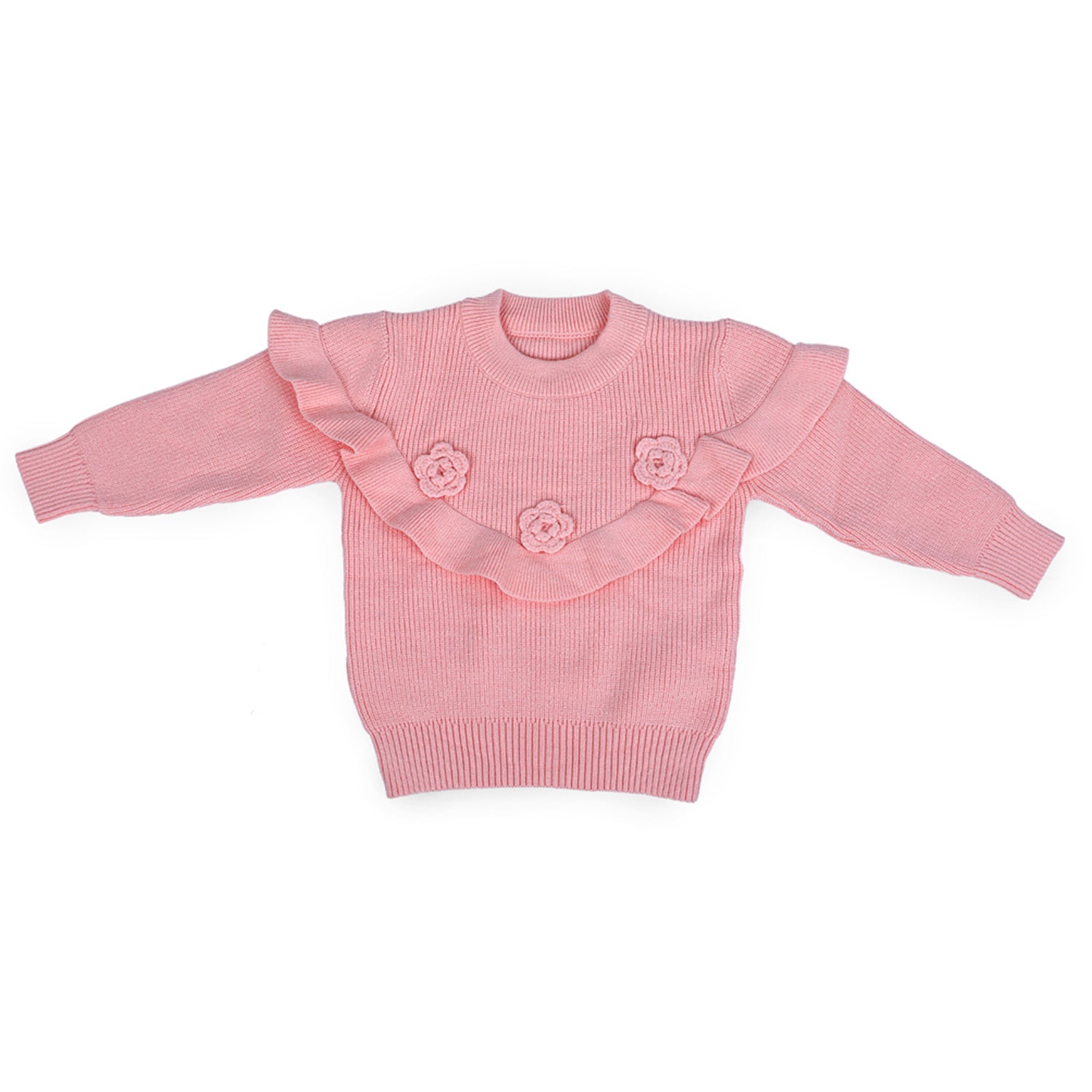 Flowers And Frills Premium Full Sleeves Knitted Sweater - Peach