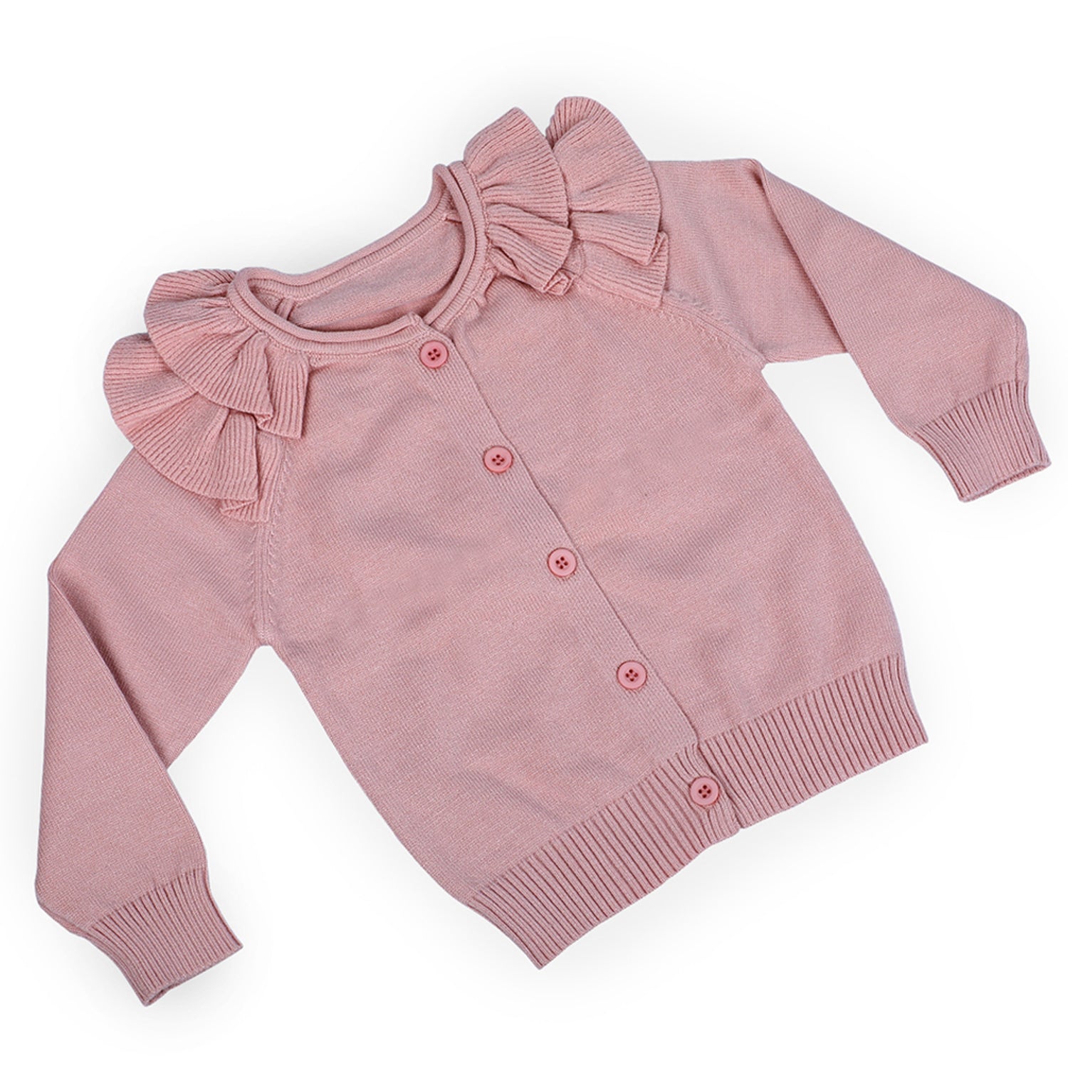 Charming Frilly Premium Full Sleeves Knitted Cardigan - Pink
