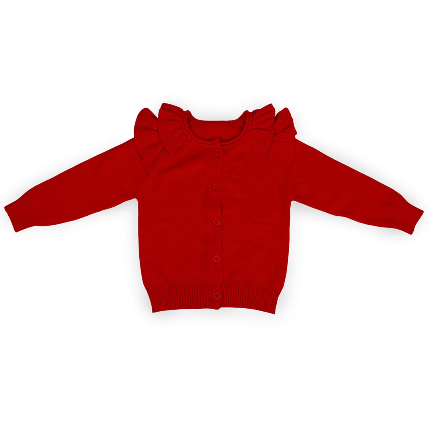 Charming Frilly Premium Full Sleeves Knitted Cardigan - Red