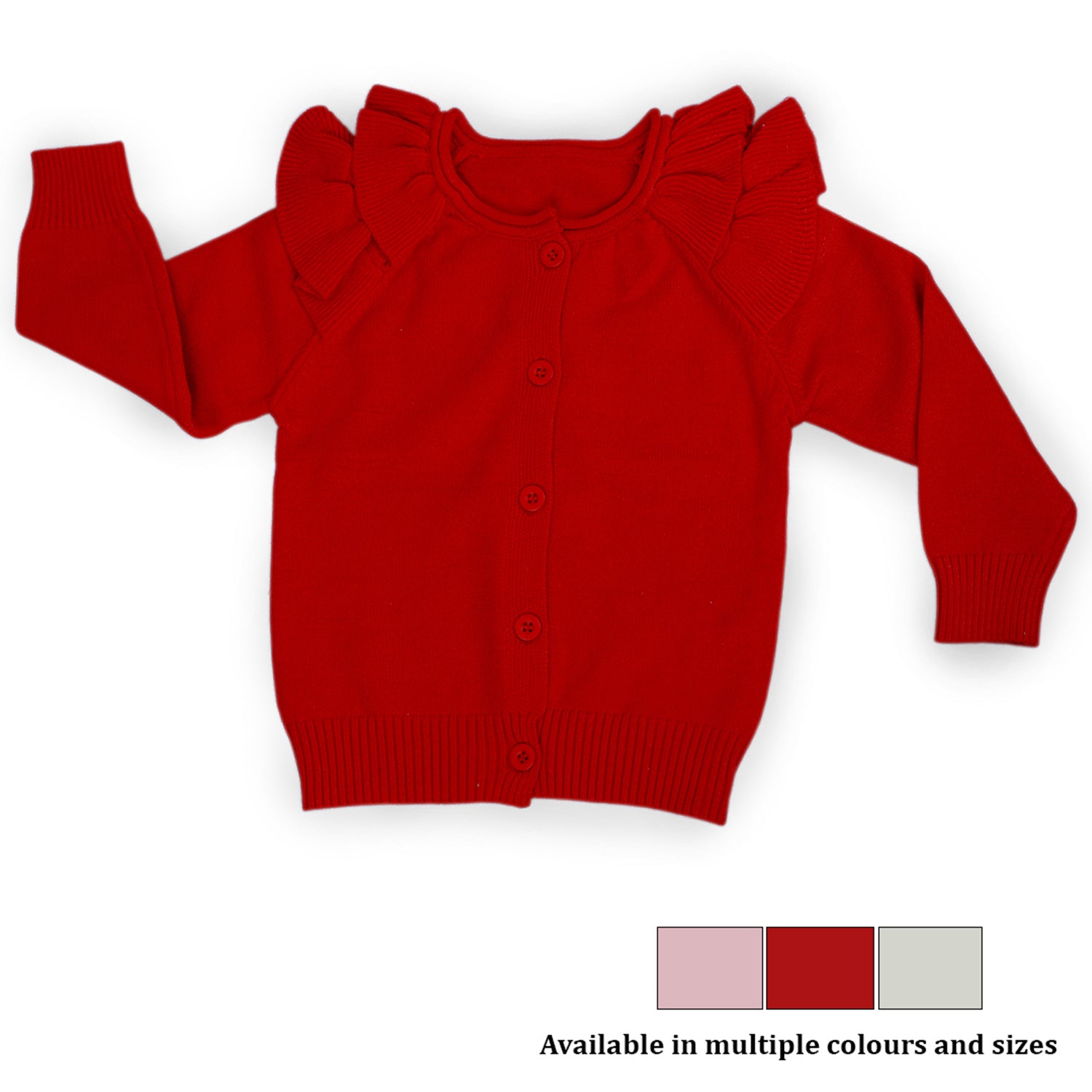 Charming Frilly Premium Full Sleeves Knitted Cardigan - Red