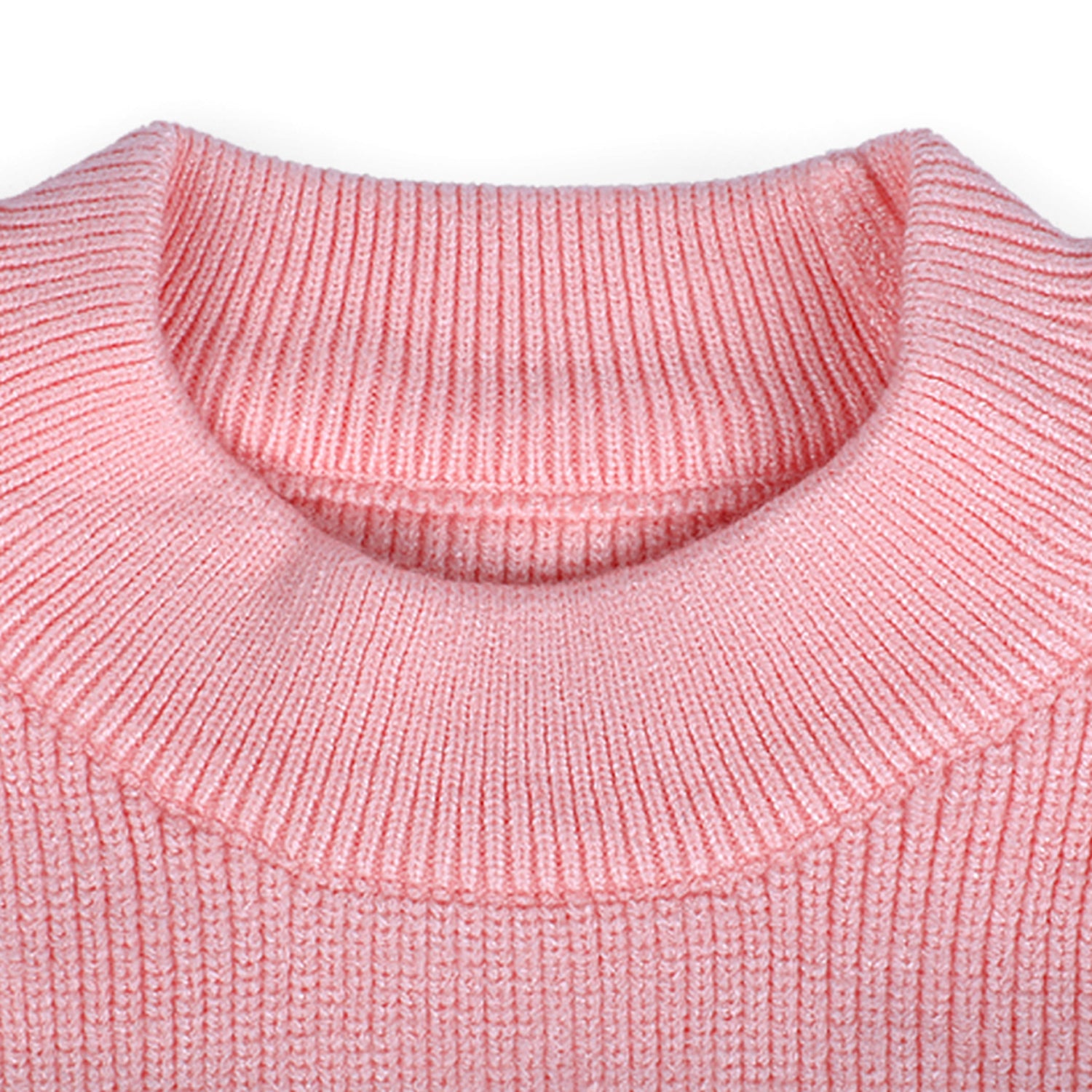 Ruffled Jumper Solid Premium Full Sleeves Braided Knit Sweater - Pink