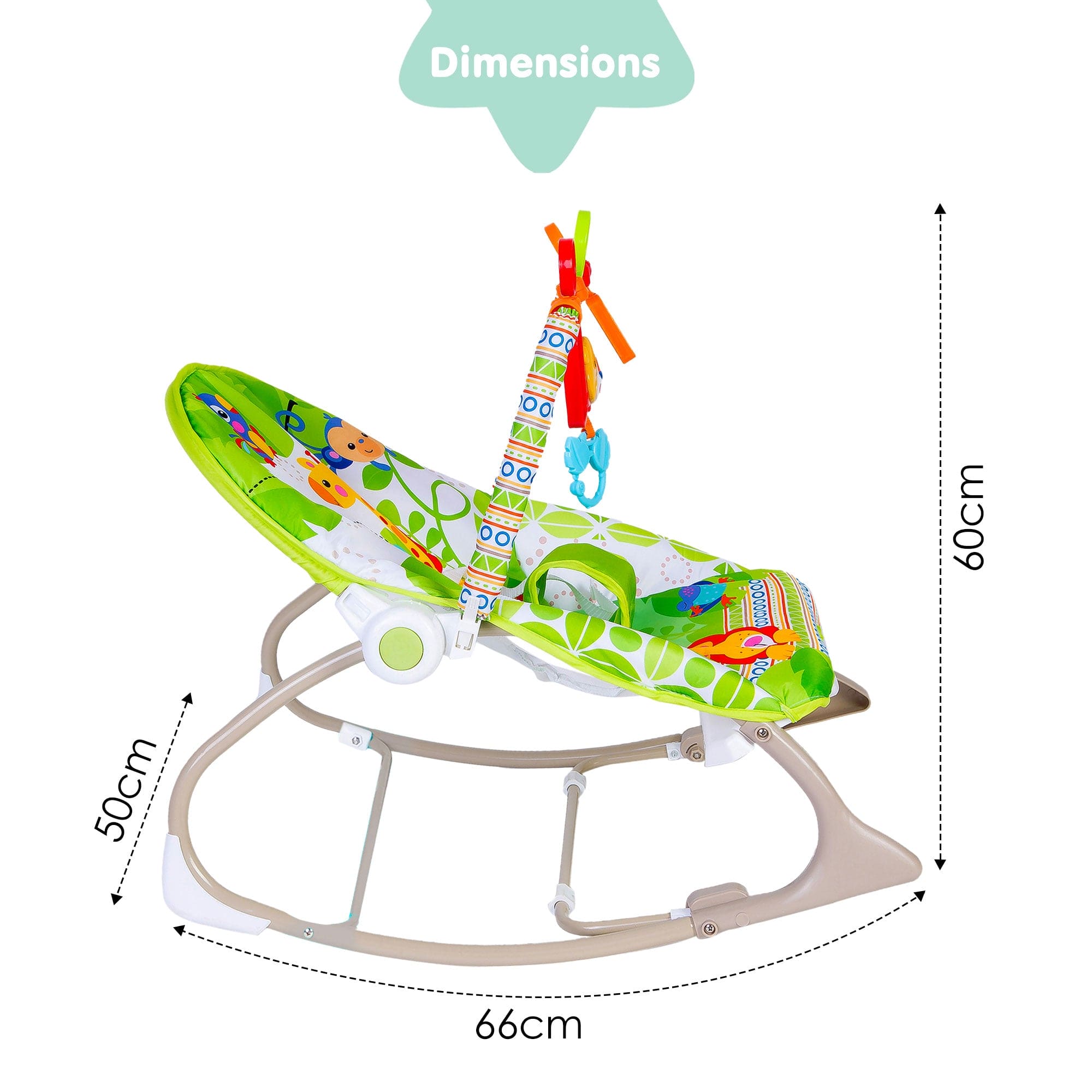 Newborn To Toddler Portable Rocker With Hanging Toys Jungle Green