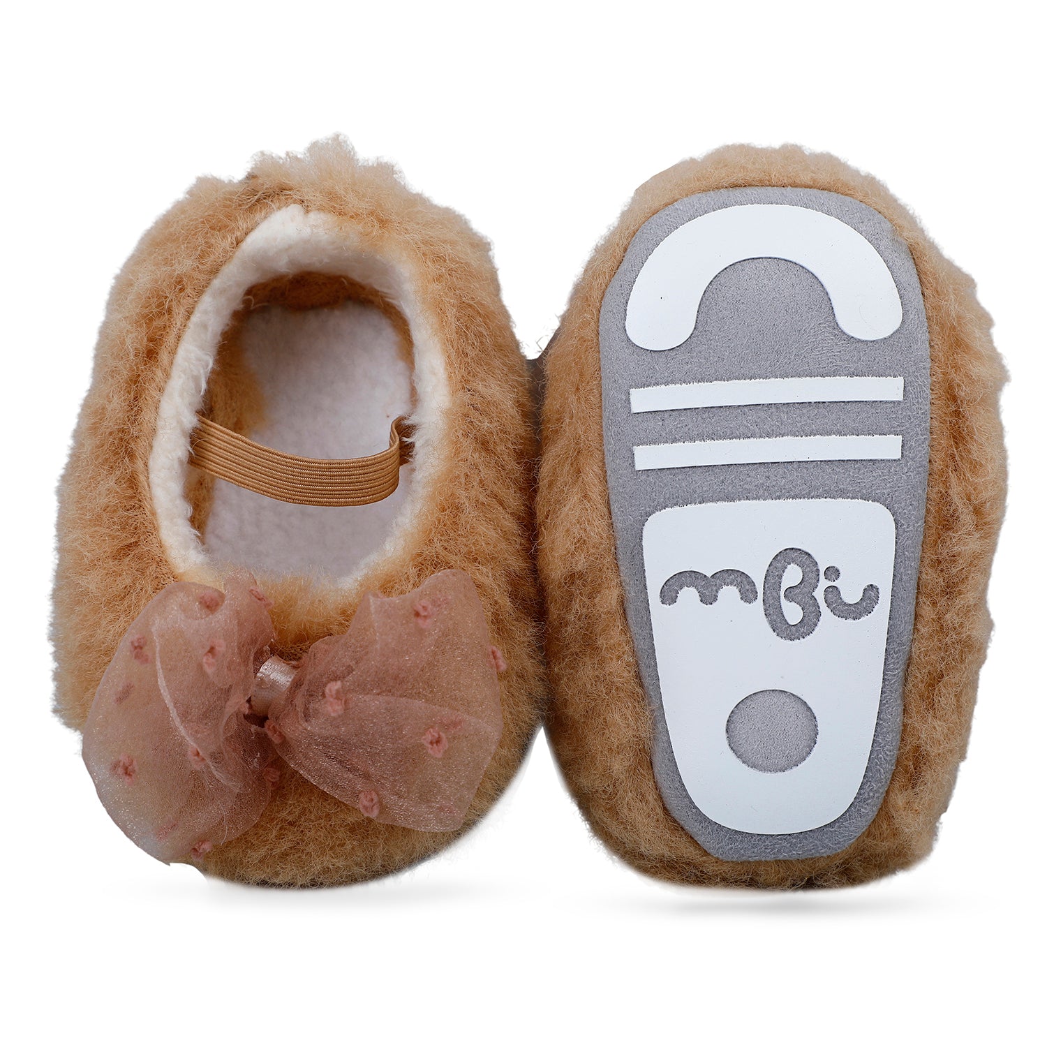 Baby Moo Bow Applique Warm Furry Booties - Brown - Baby Moo