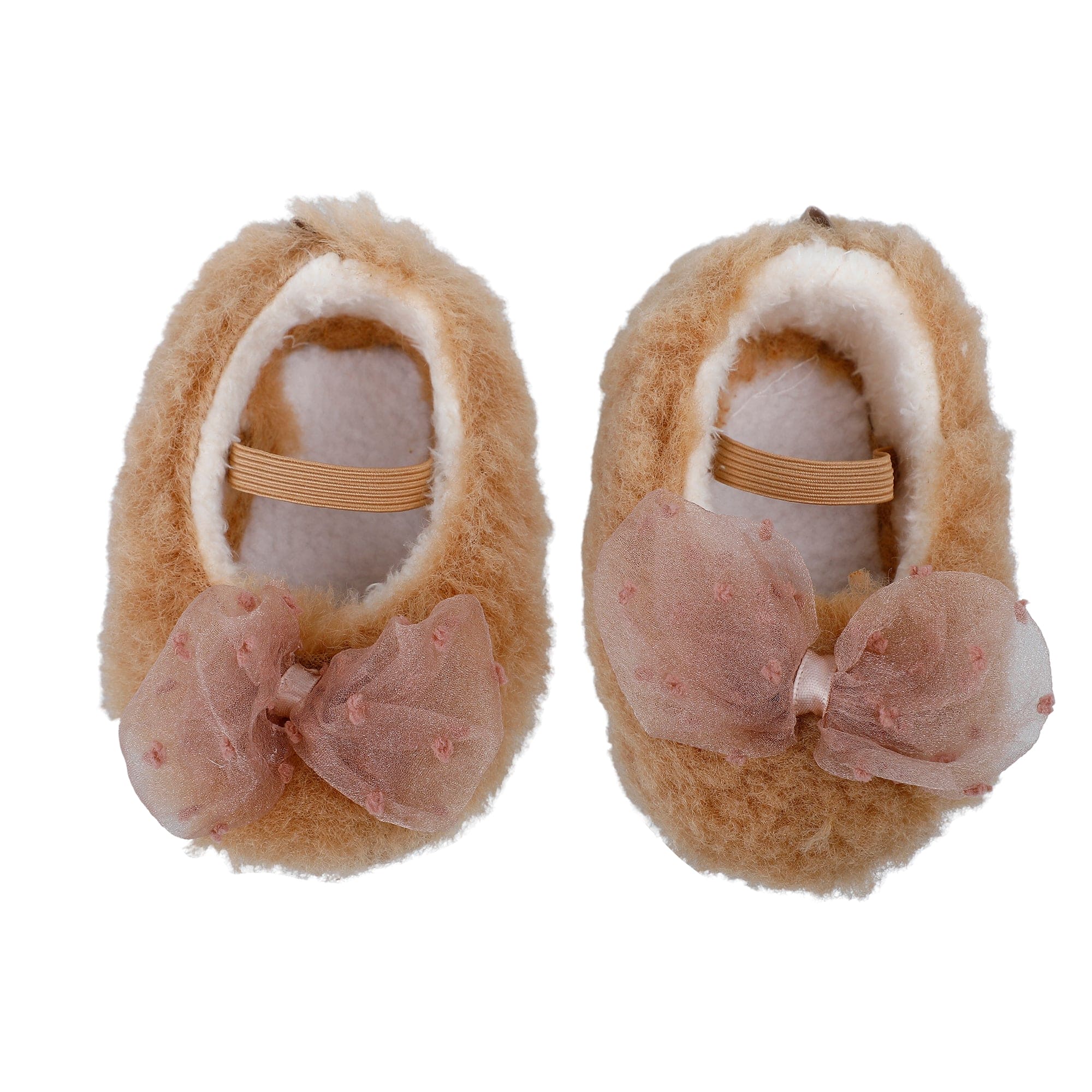 Baby Moo Bow Applique Warm Furry Booties - Brown