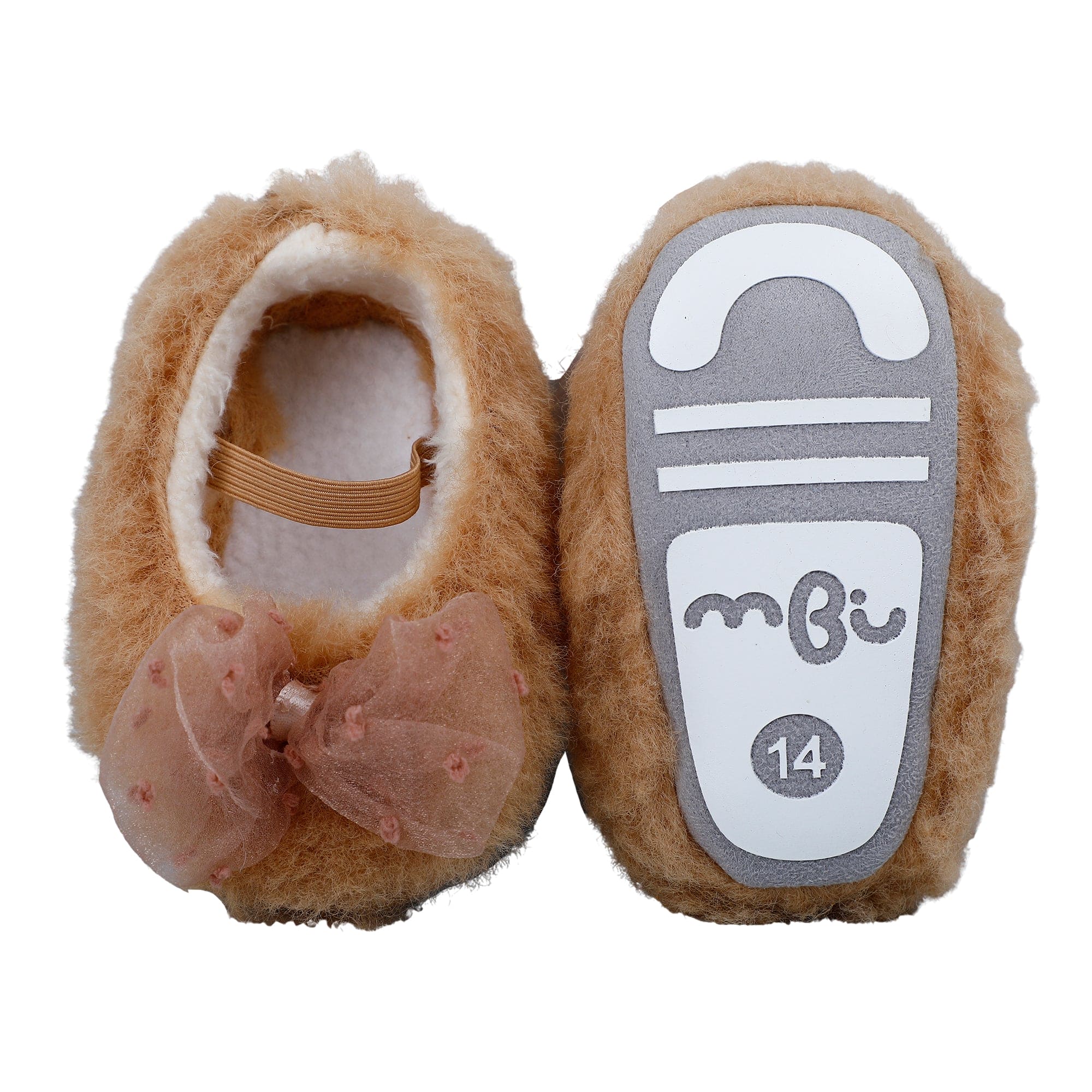 Baby Moo Bow Applique Warm Furry Booties - Brown