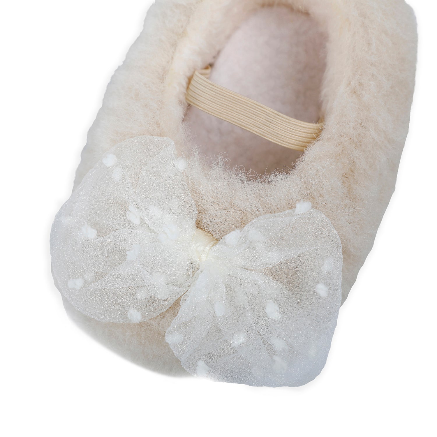 Baby Moo Bow Applique Warm Furry Booties - Cream - Baby Moo