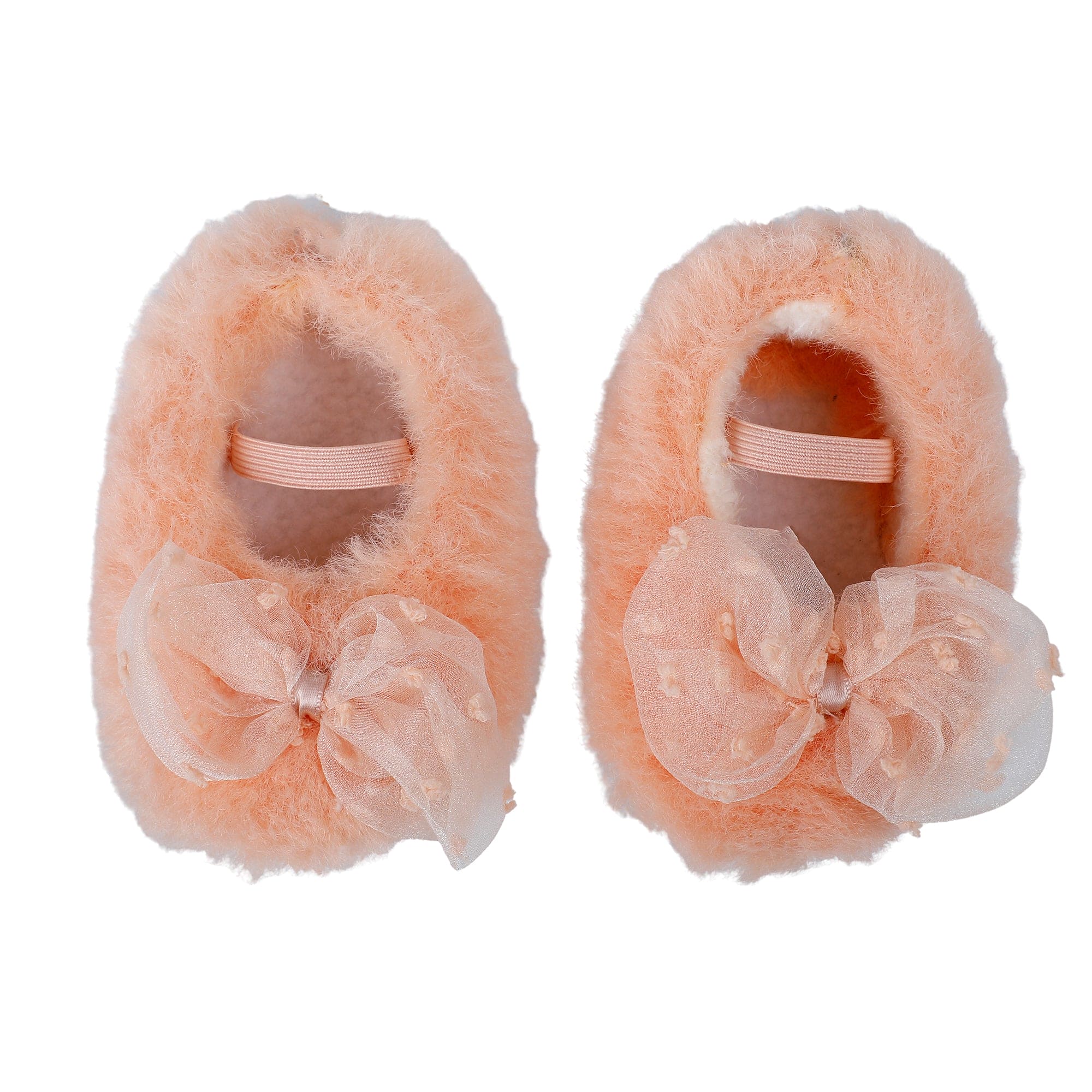 Baby Moo Bow Applique Warm Furry Booties - Peach