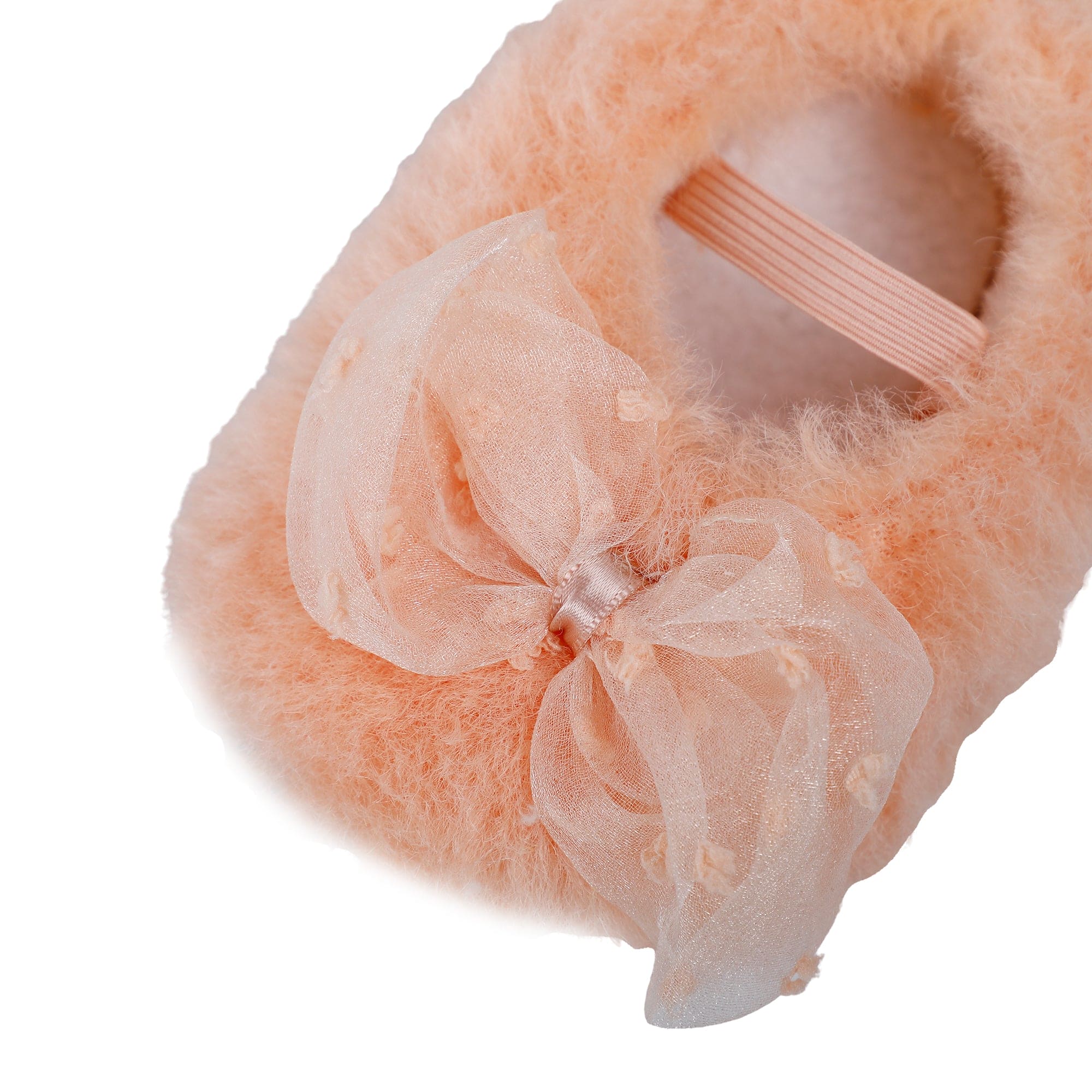 Baby Moo Bow Applique Warm Furry Booties - Peach