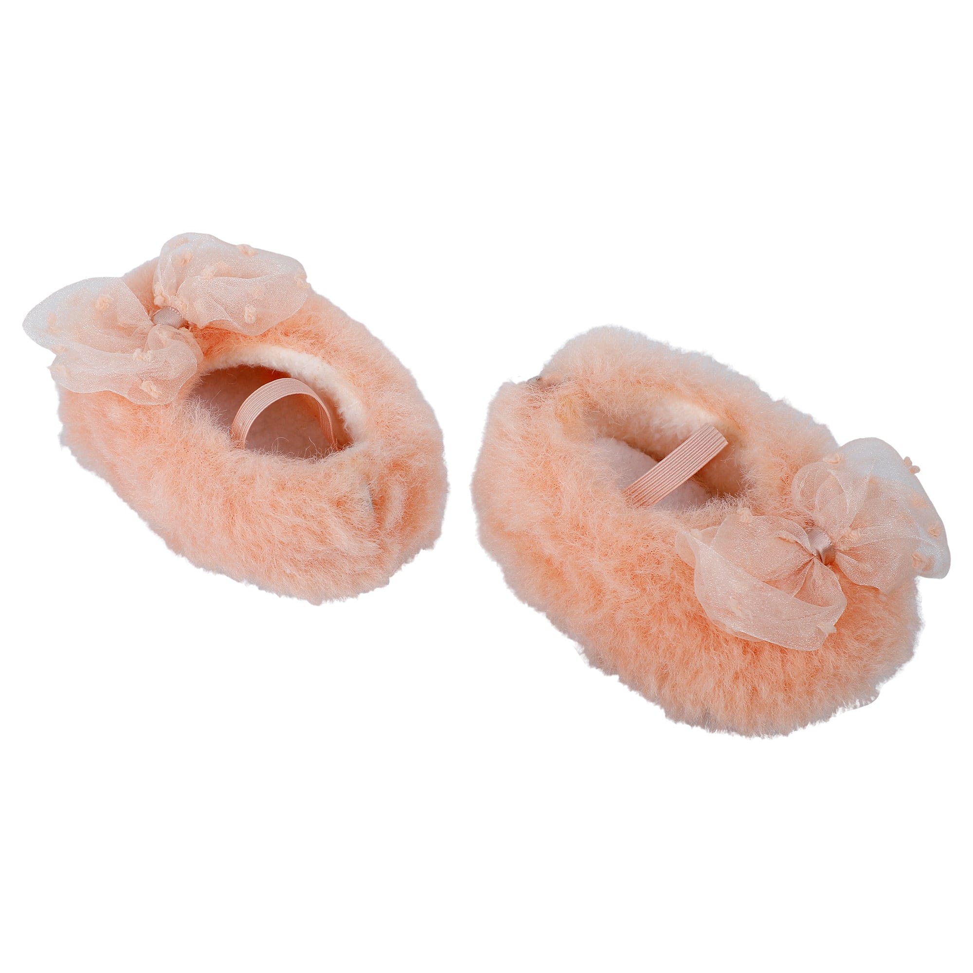 Baby Moo Bow Applique Warm Furry Booties - Peach