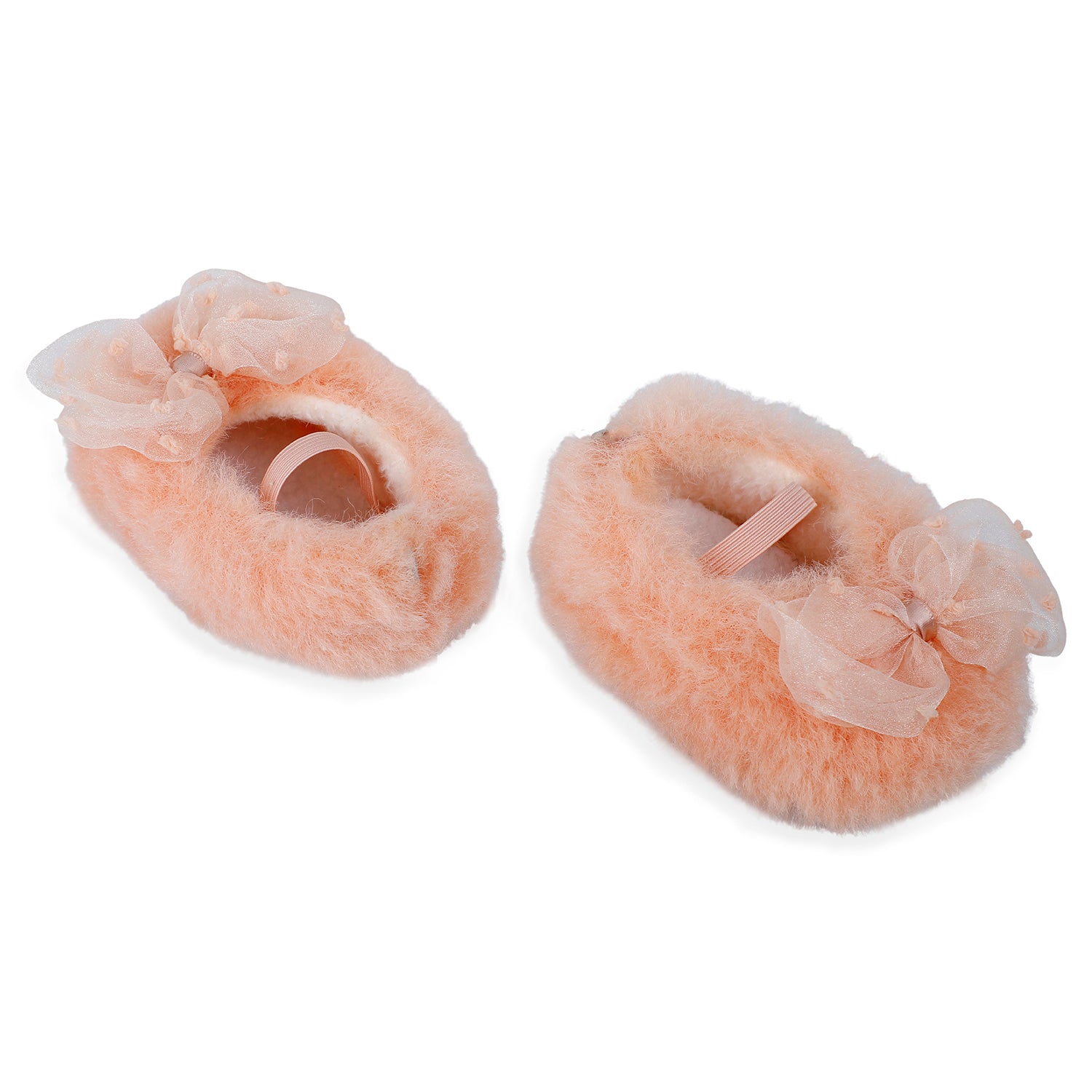 Baby Moo Bow Applique Warm Furry Booties - Peach - Baby Moo