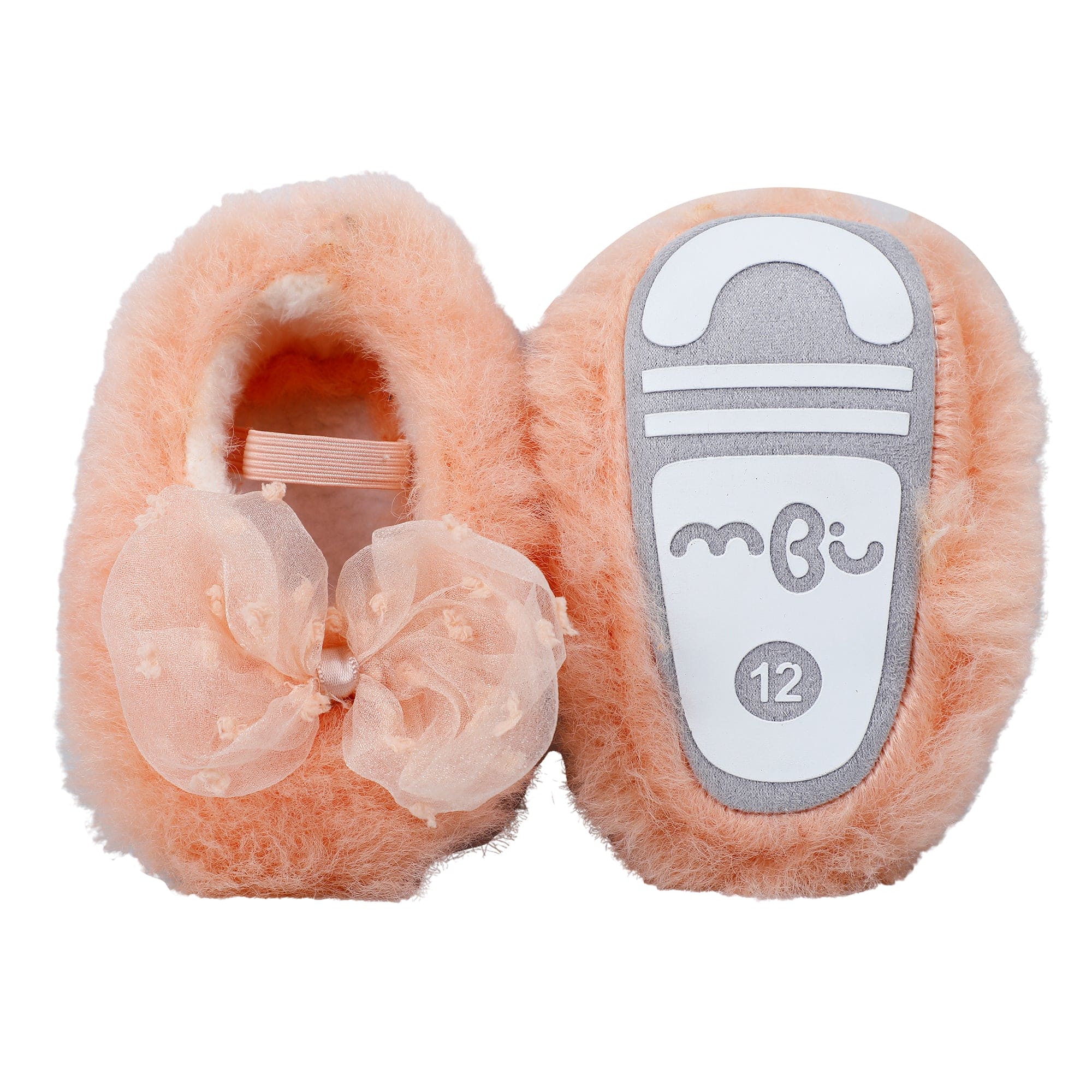 Baby Moo Bow Applique Warm Furry Booties - Peach